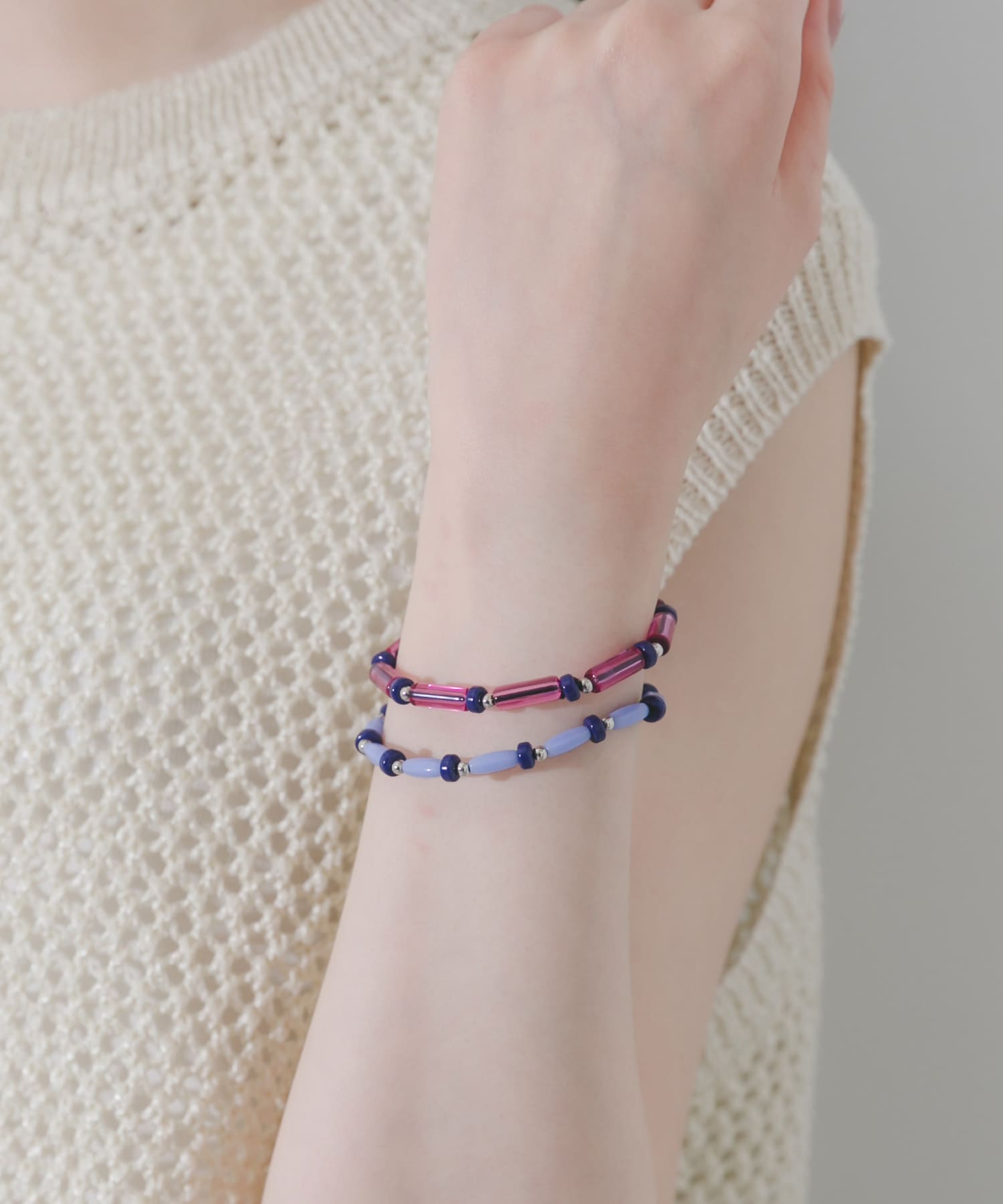 ミックスカラービーズ2セットブレスレット(- PP/BL): アクセサリー