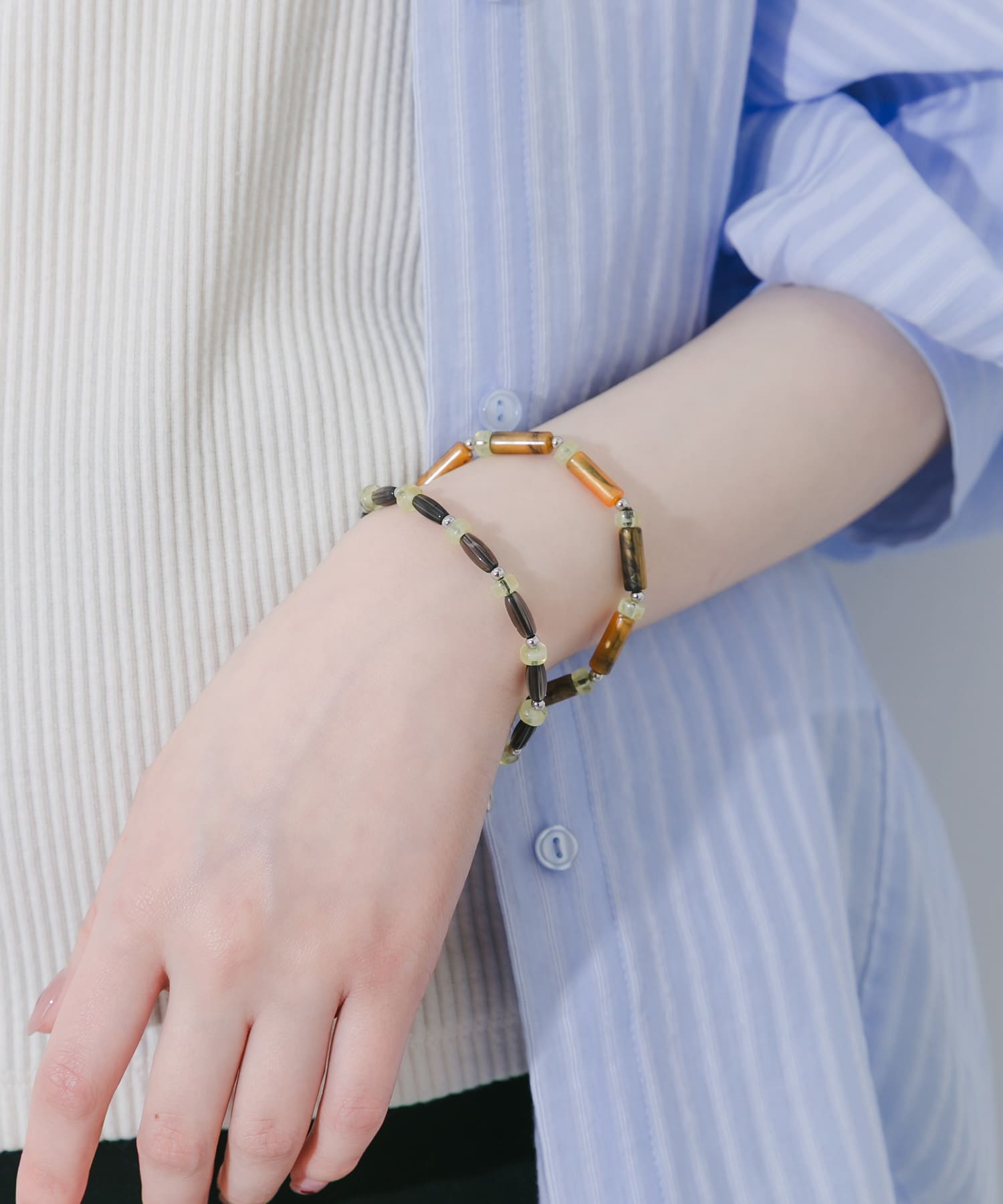 ミックスカラービーズ2セットブレスレット(- PP/BL): アクセサリー