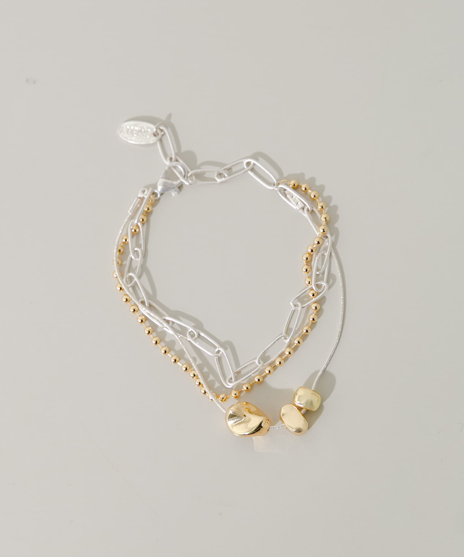 ミックスチェーンレイヤードブレスレット(- SV/GD): アクセサリー