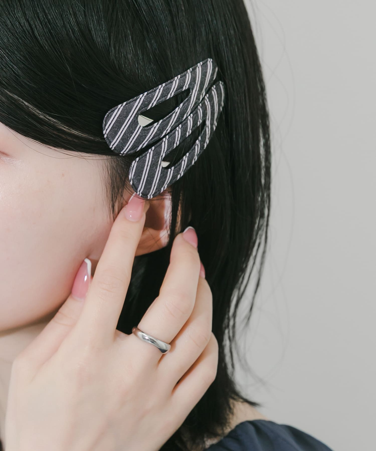 ストライプ2セットヘアピン BLK -