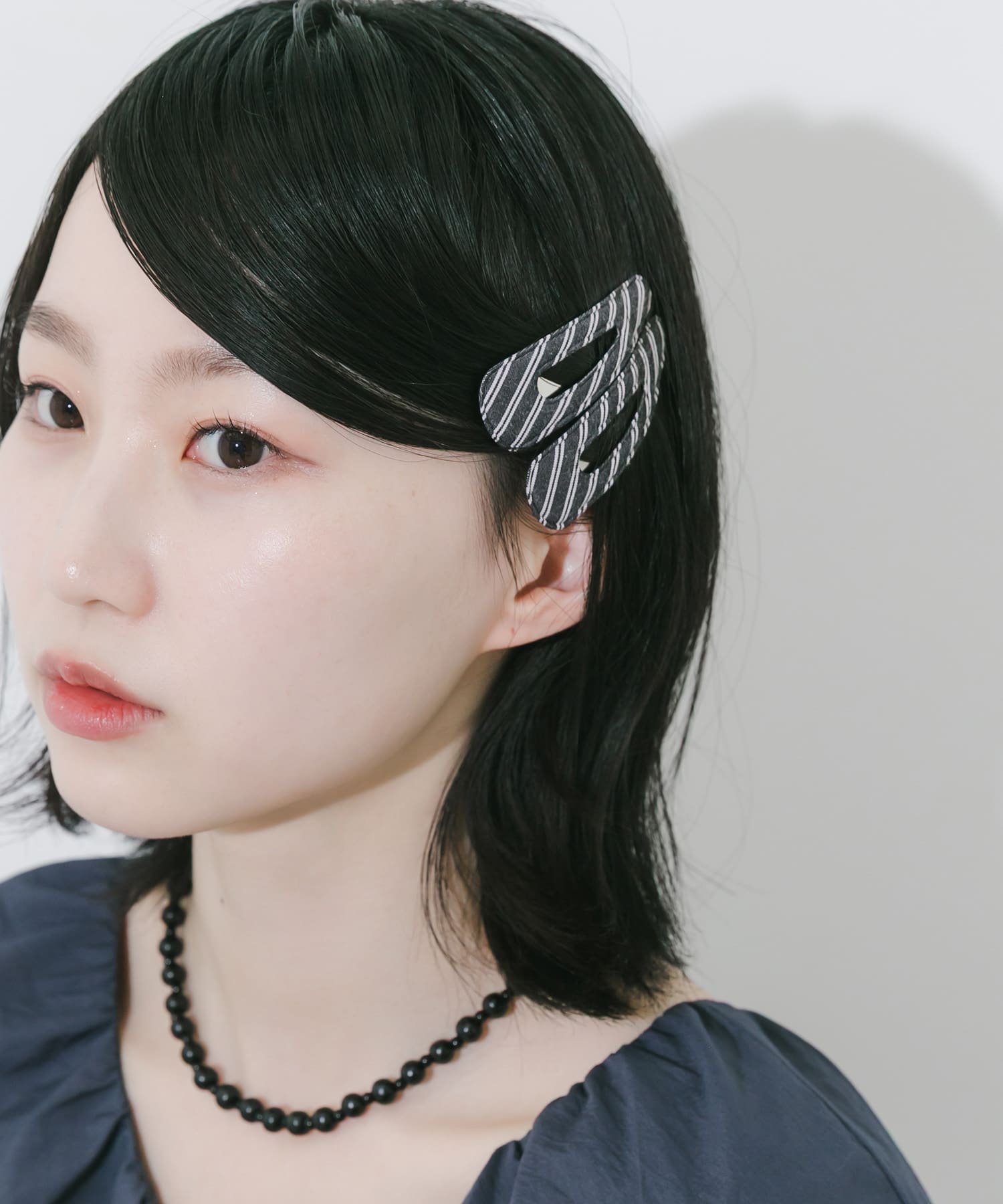 ストライプ2セットヘアピン BLK -