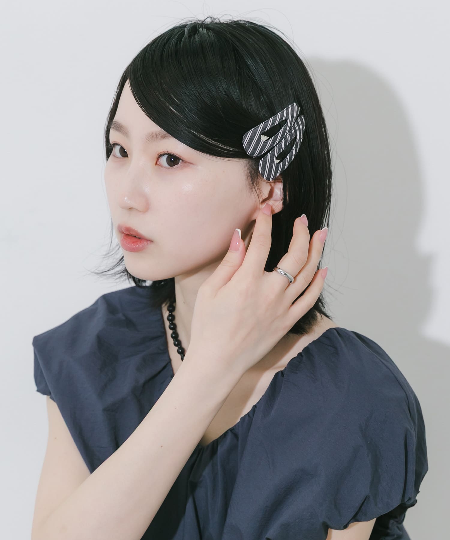 ストライプ2セットヘアピン BLK -