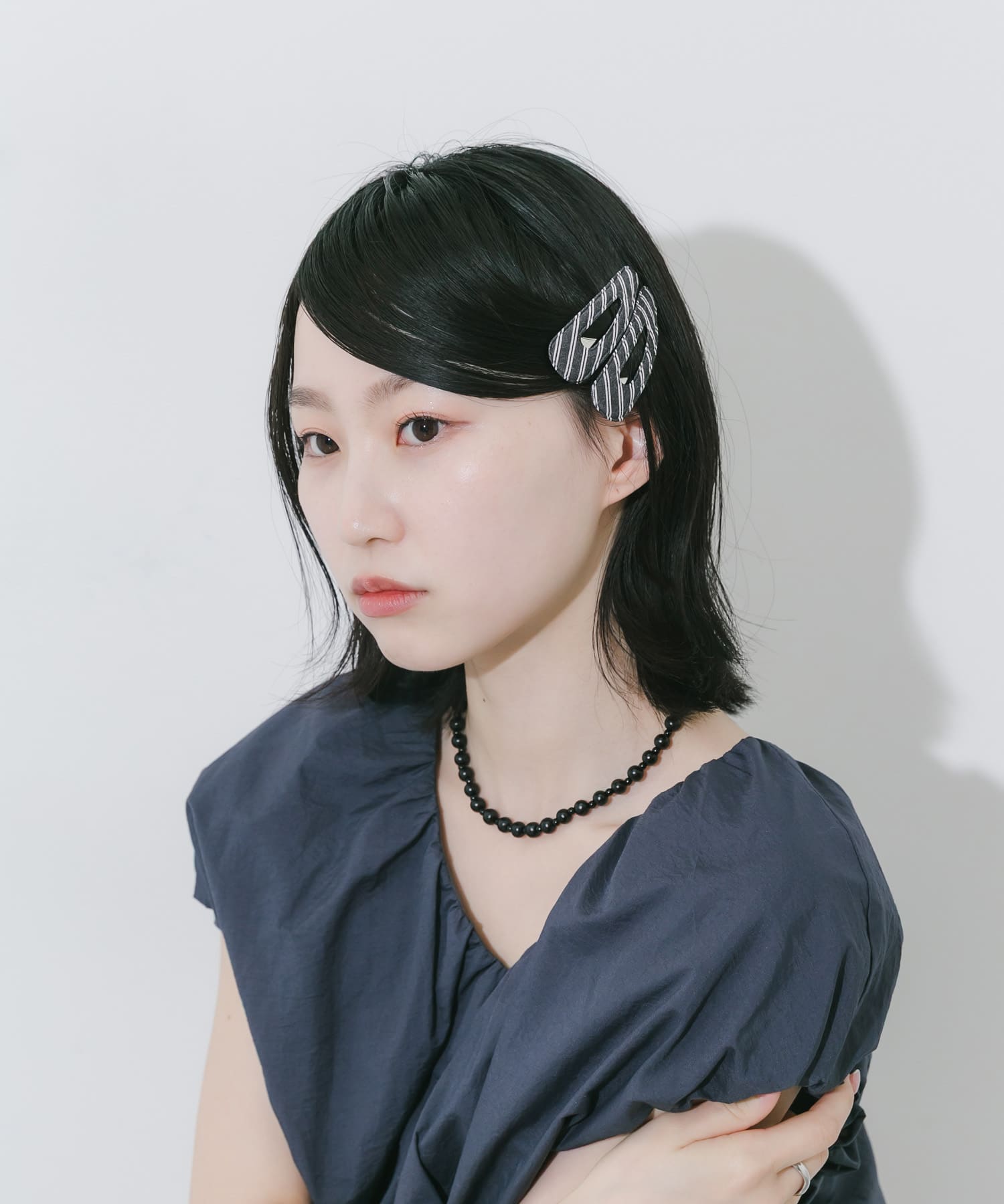 ストライプ2セットヘアピン BLK -