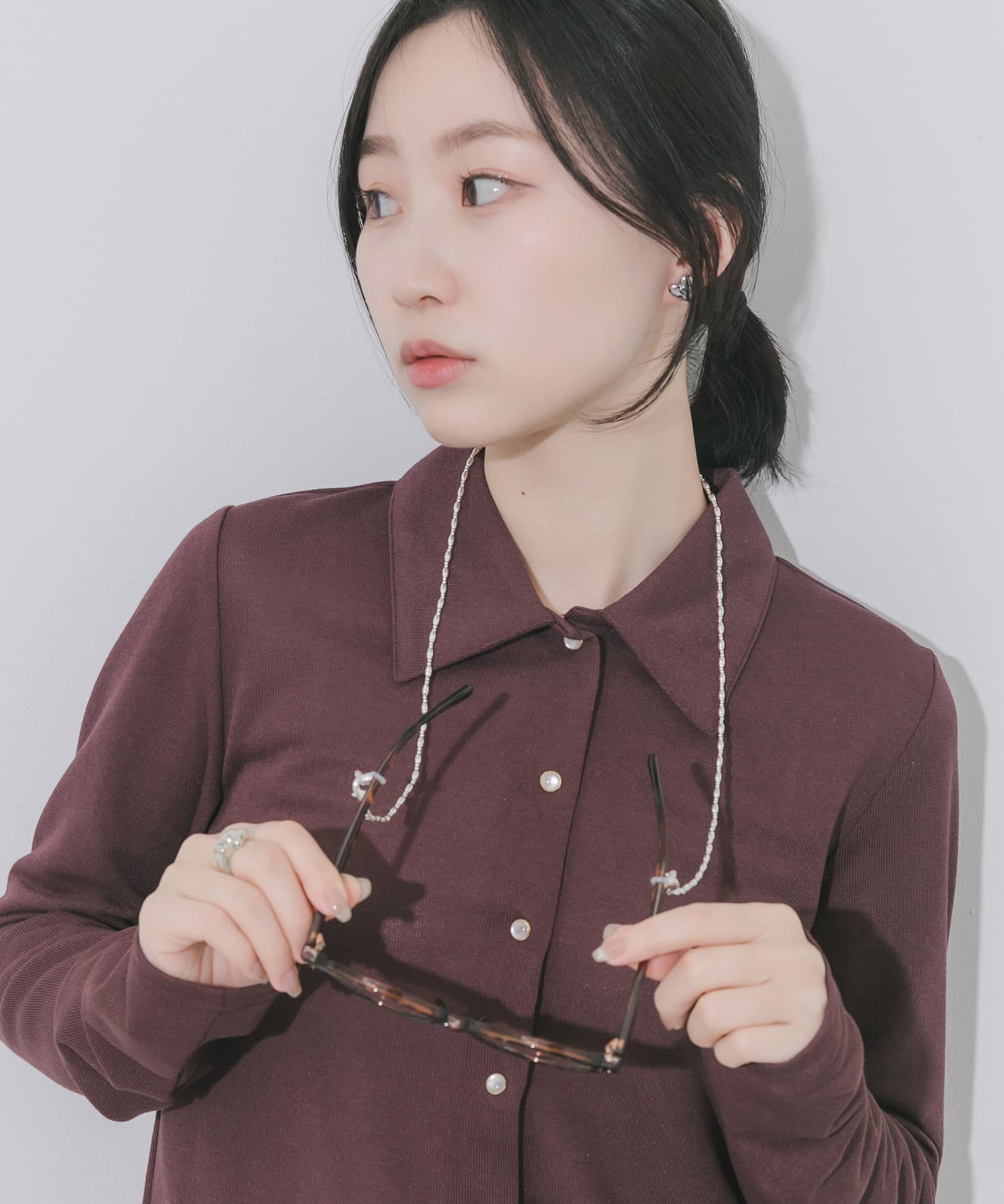 メタルオーバルビーズメガネチェーン SLV -