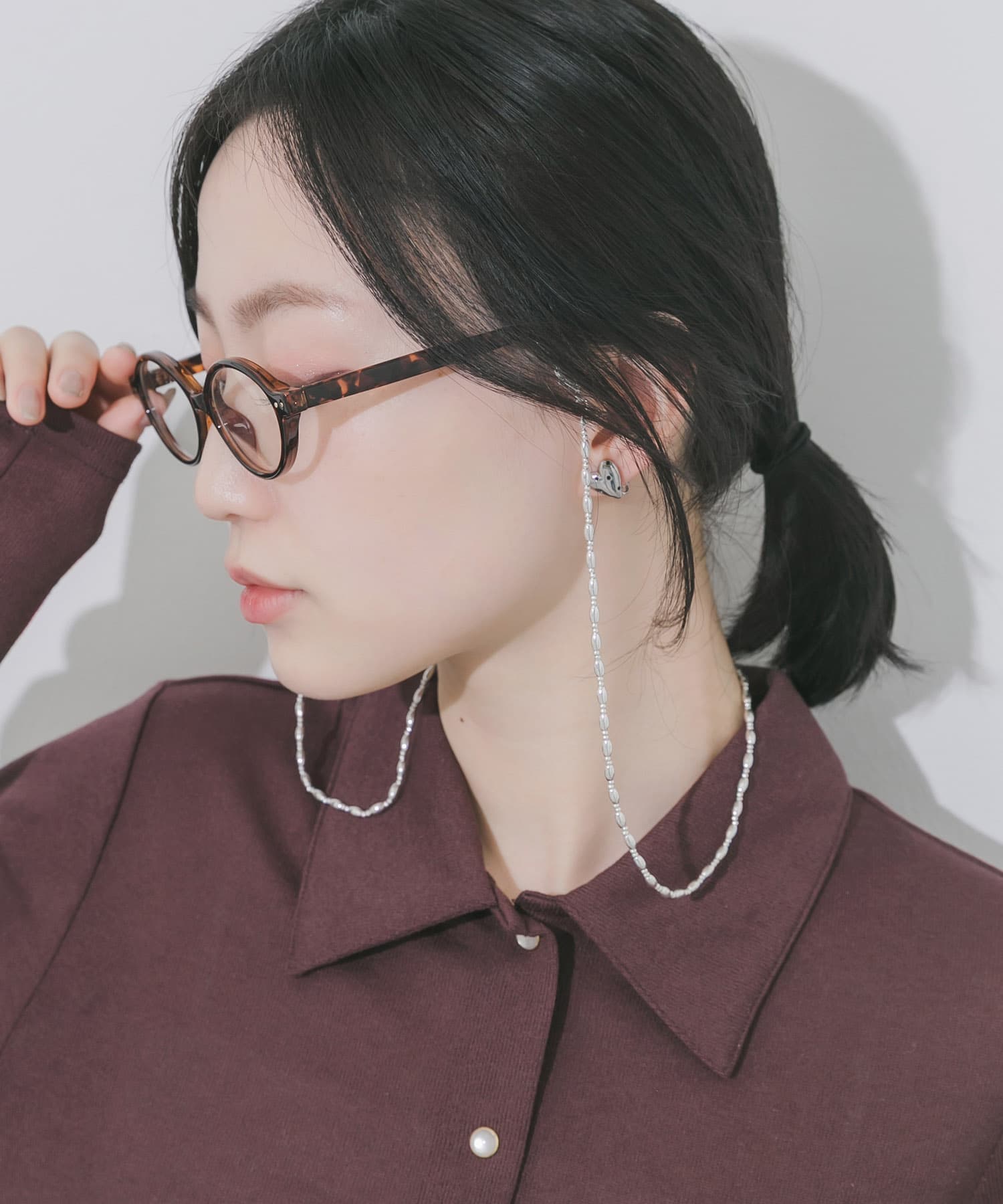 メタルオーバルビーズメガネチェーン SLV -