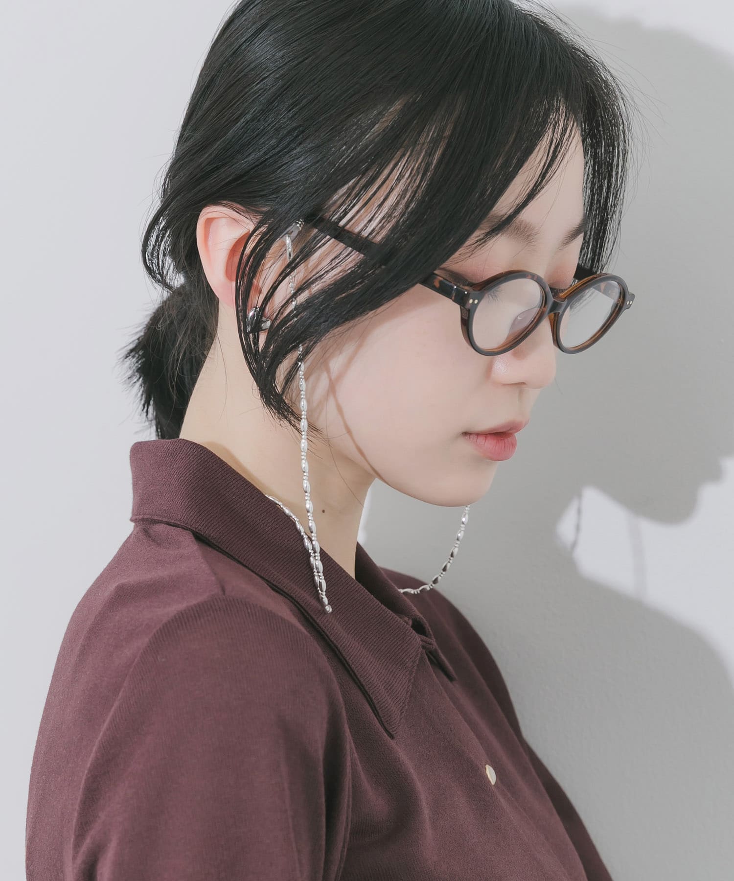 メタルオーバルビーズメガネチェーン SLV -