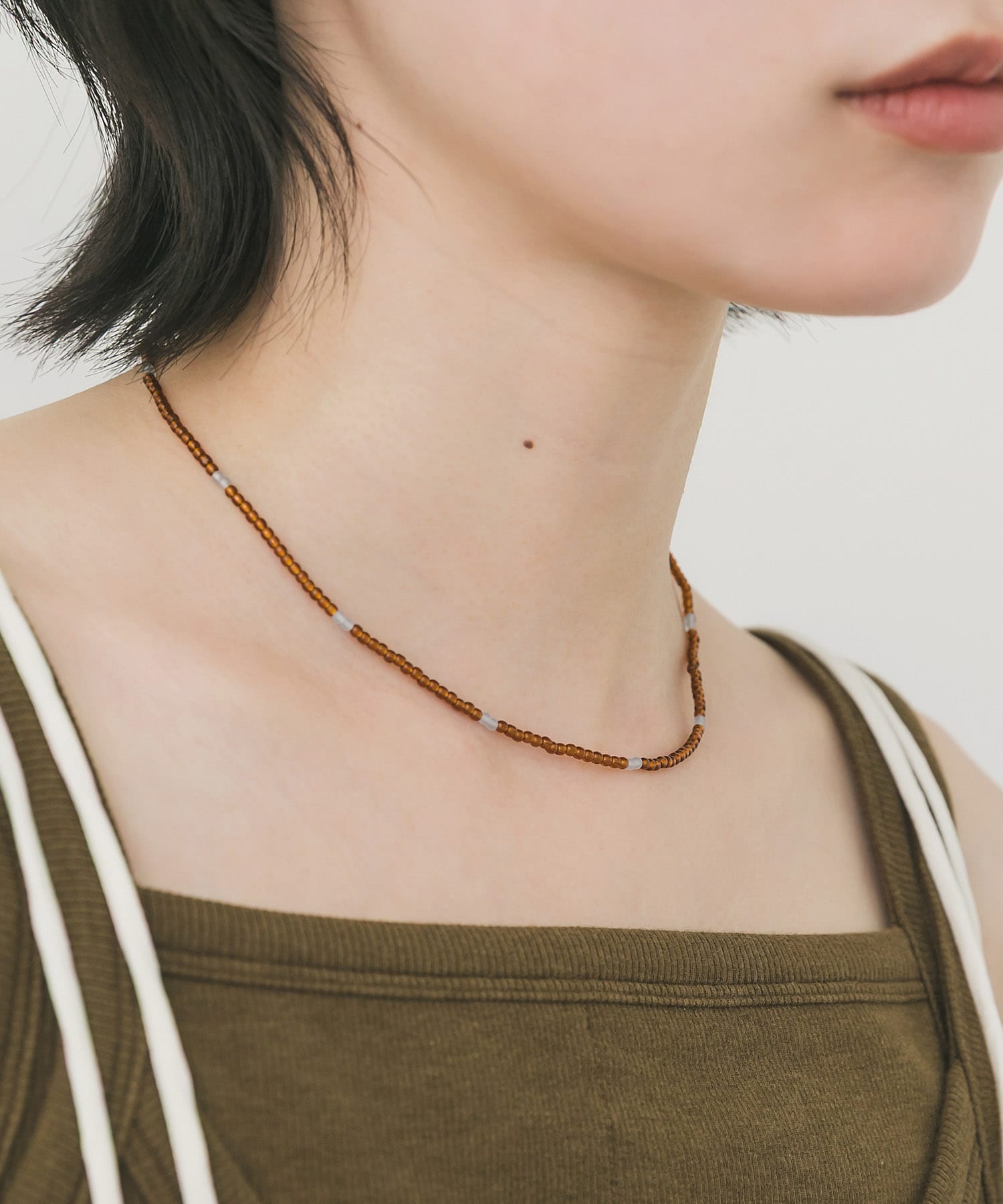 ステンレスカラーブロックビーズネックレス
