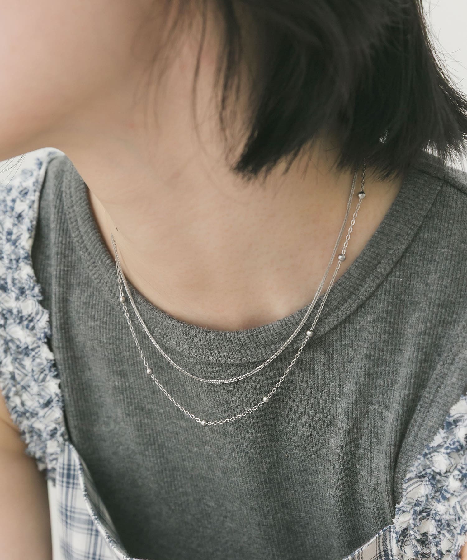 provmeworling ネックレス　swag ステンレスステーションボール2セットネックレス(- SLV): アクセサリー