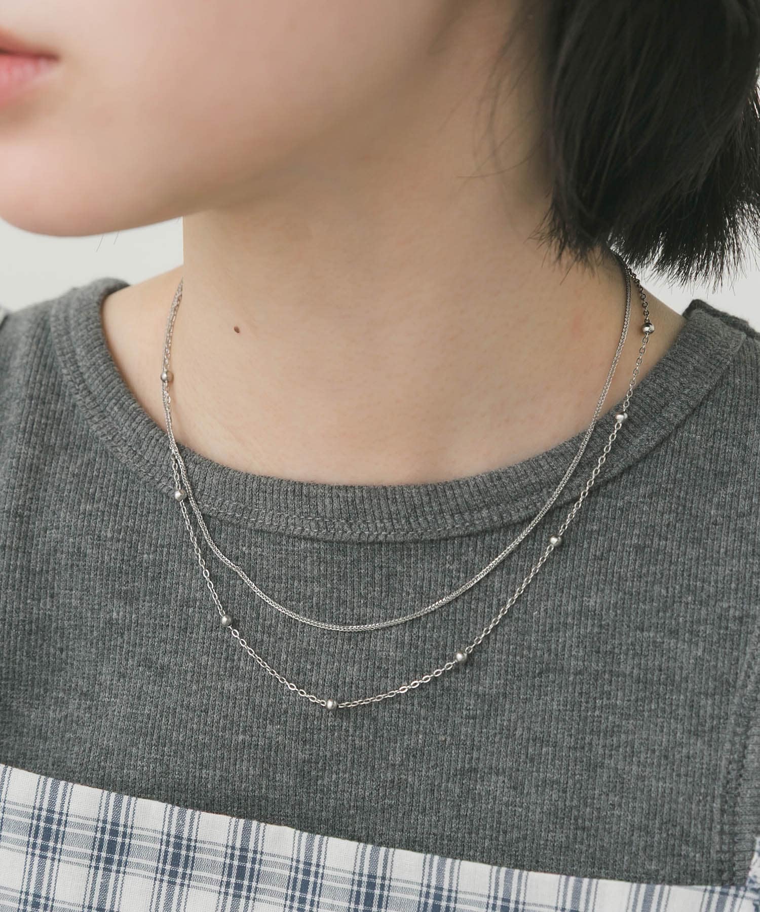 ステンレスステーションボール2セットネックレス SLV -