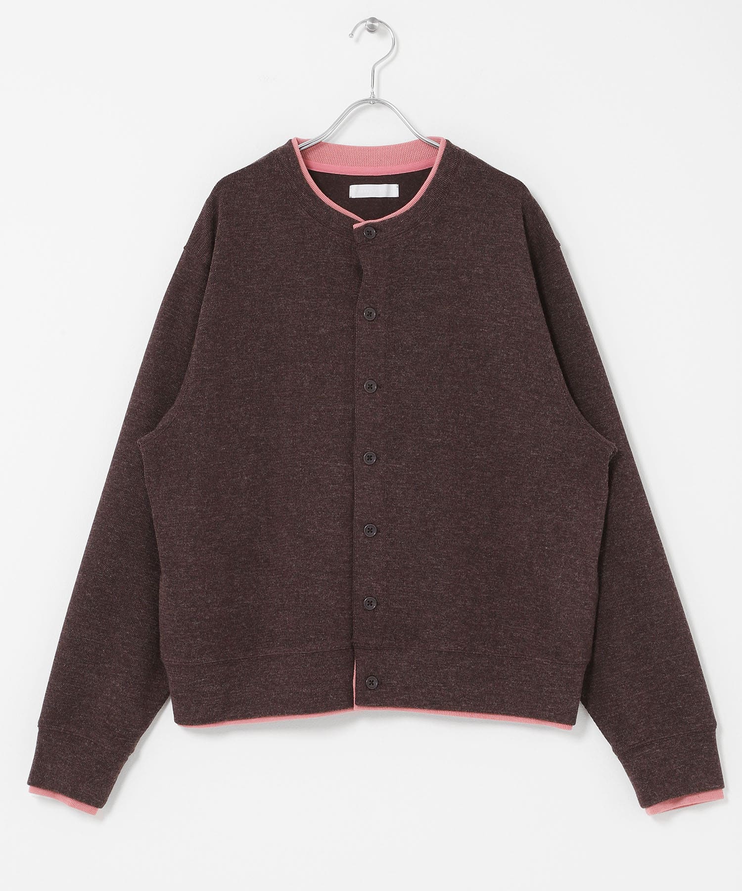 フェイクレイヤードクルーネックカーディガン BROWN M