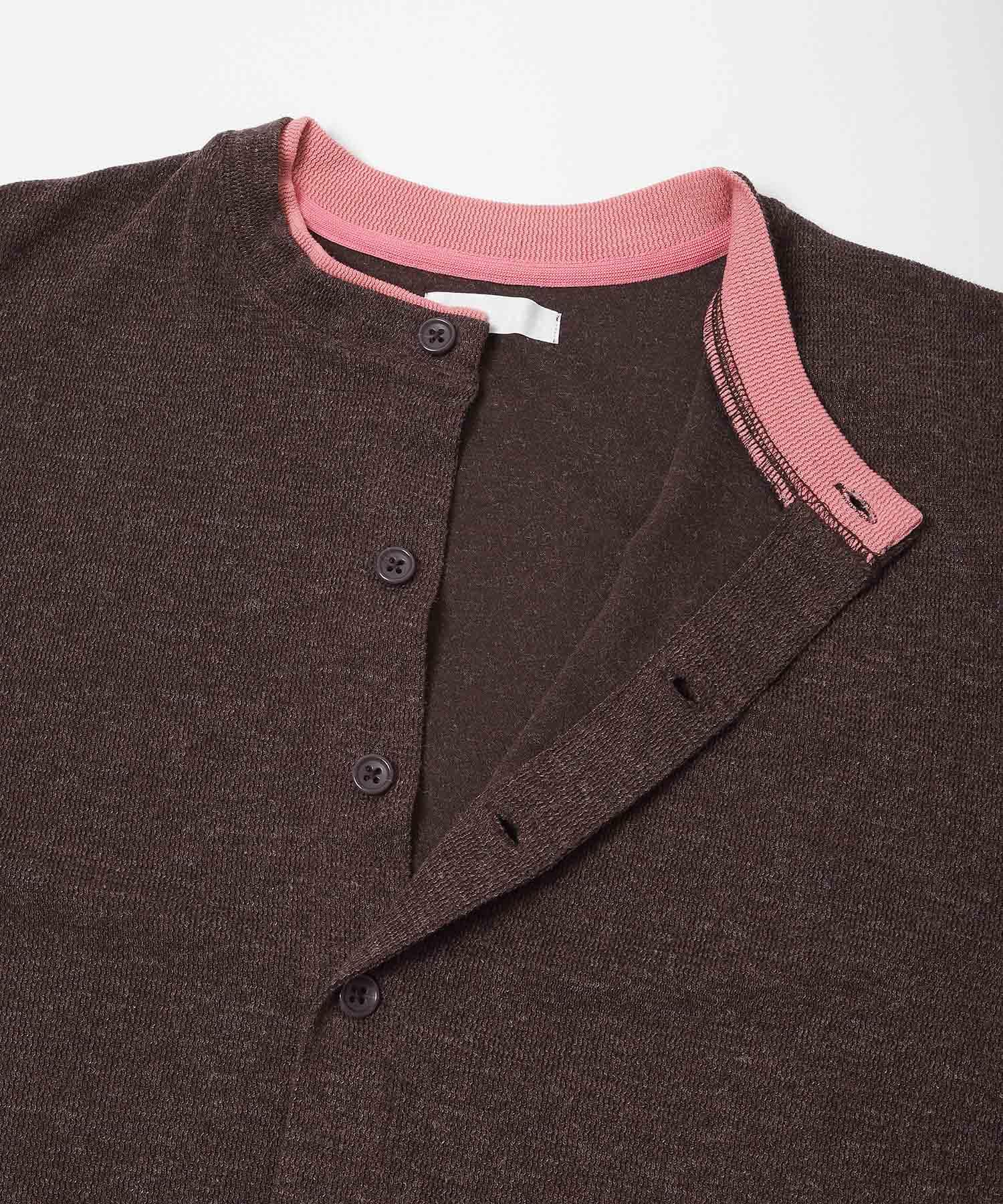 フェイクレイヤードクルーネックカーディガン BROWN M