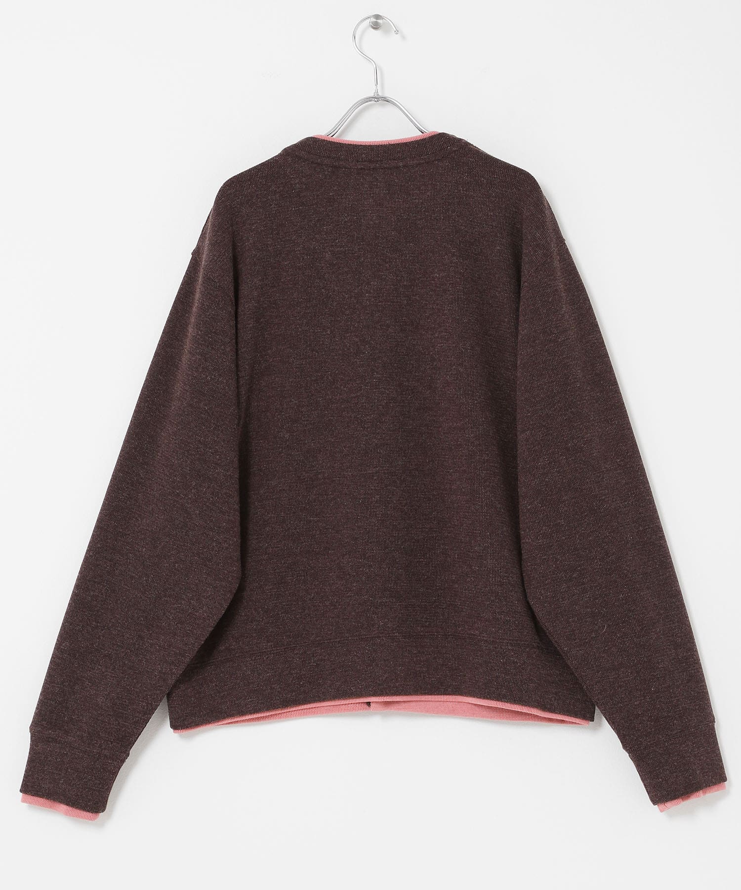 フェイクレイヤードクルーネックカーディガン BROWN M