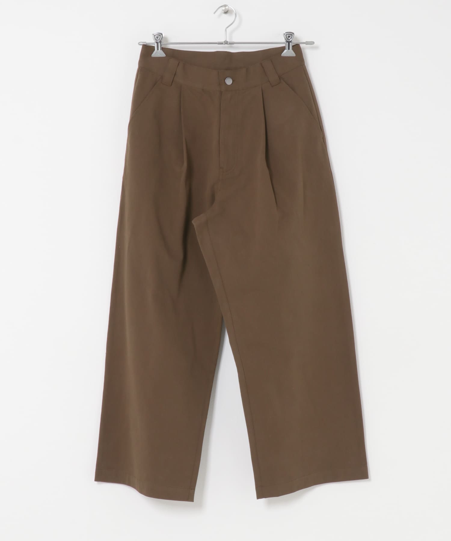 コットンツイルタックワイドパンツ BROWN M