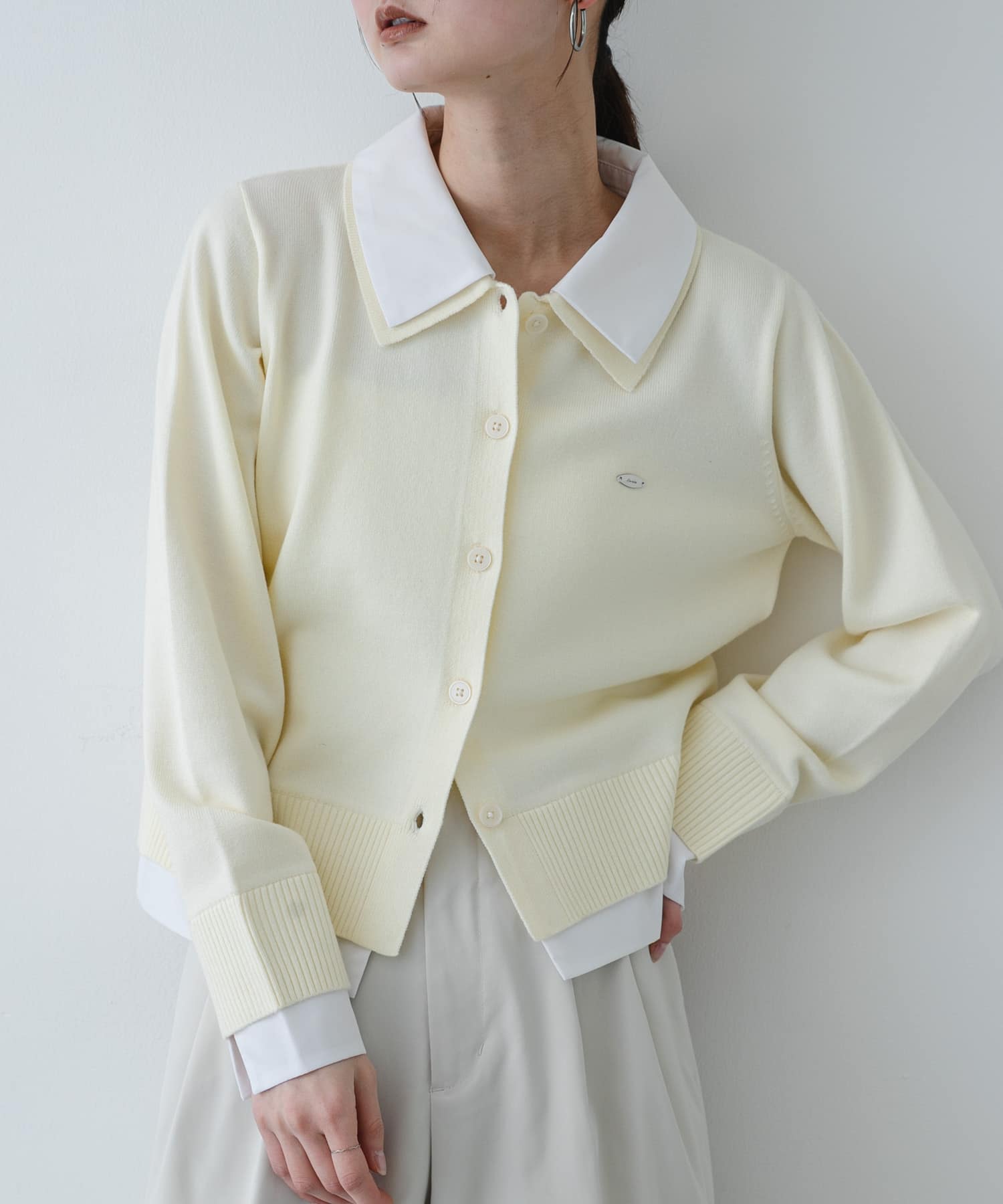 『洗濯可』プレートツキシャツドッキングニットカーディガン