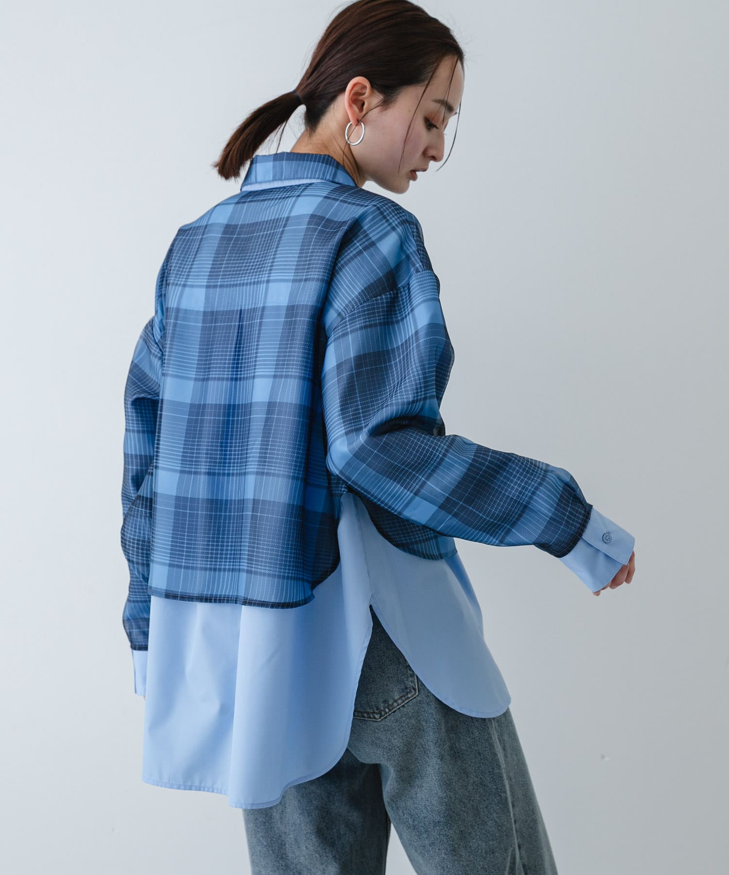 シアーチェックレイヤードシャツ