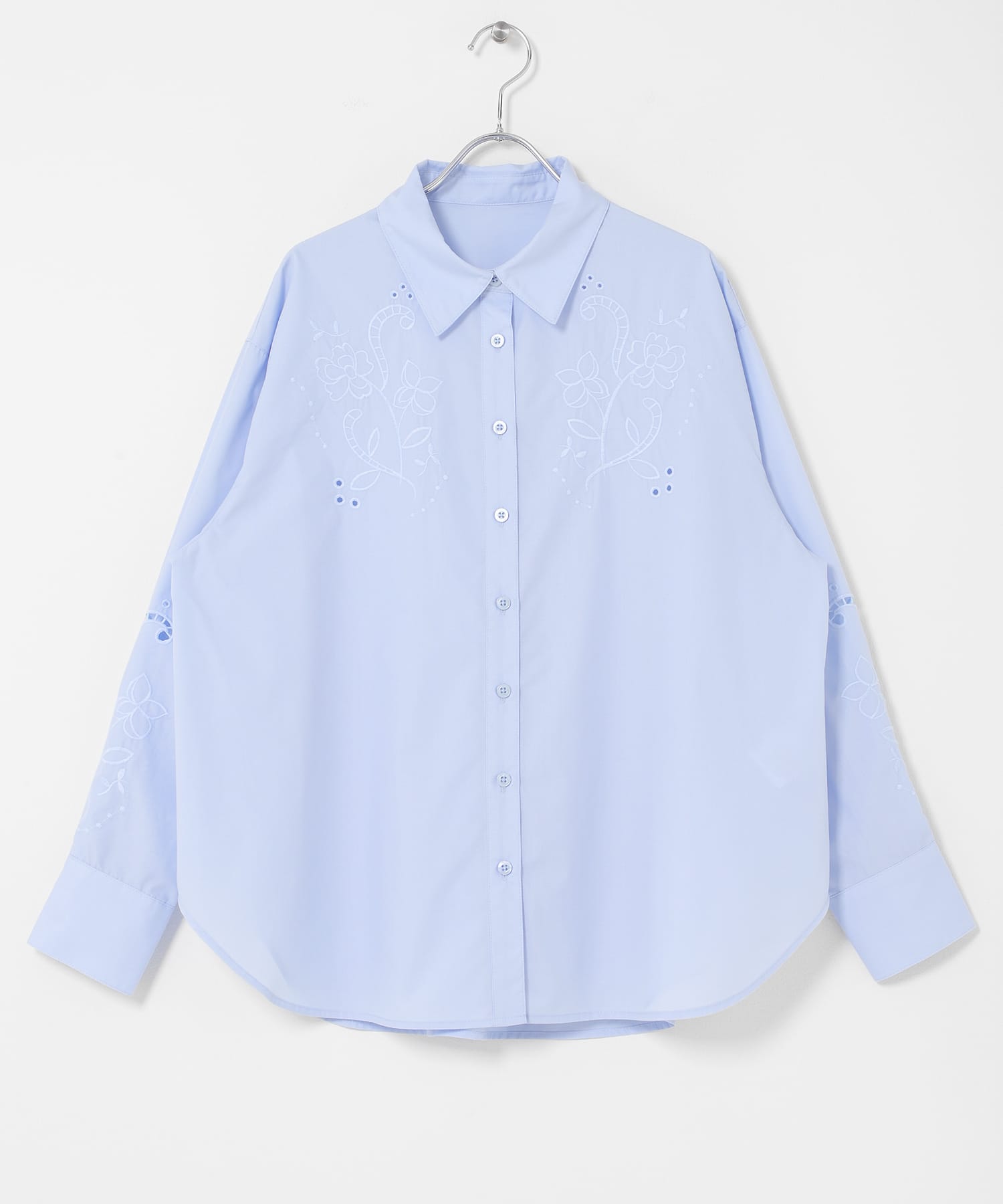 カットワークエンブロイダリーシャツ L.BLUE One