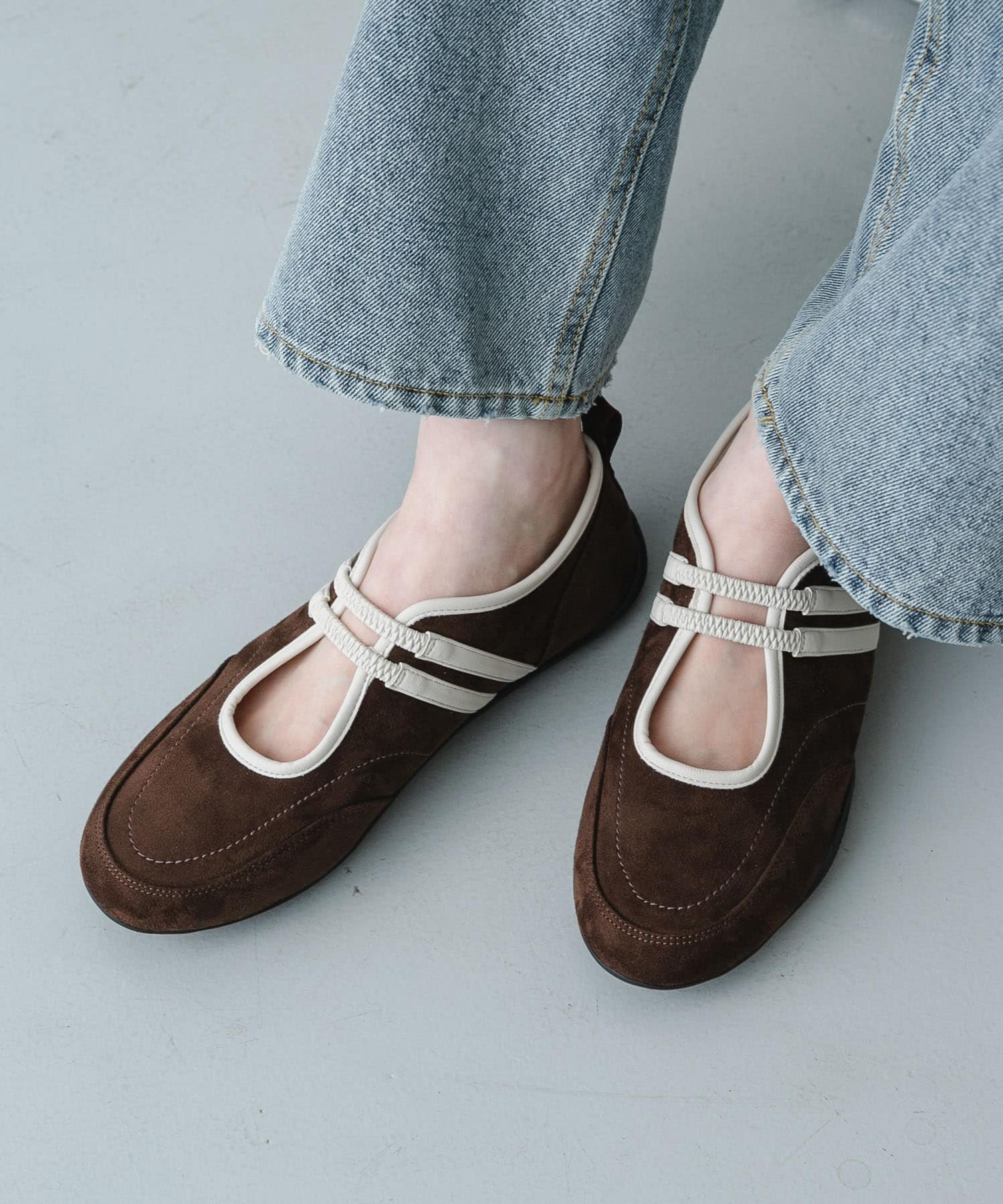 『軽量』フラットソールバレエスニーカー BROWN S