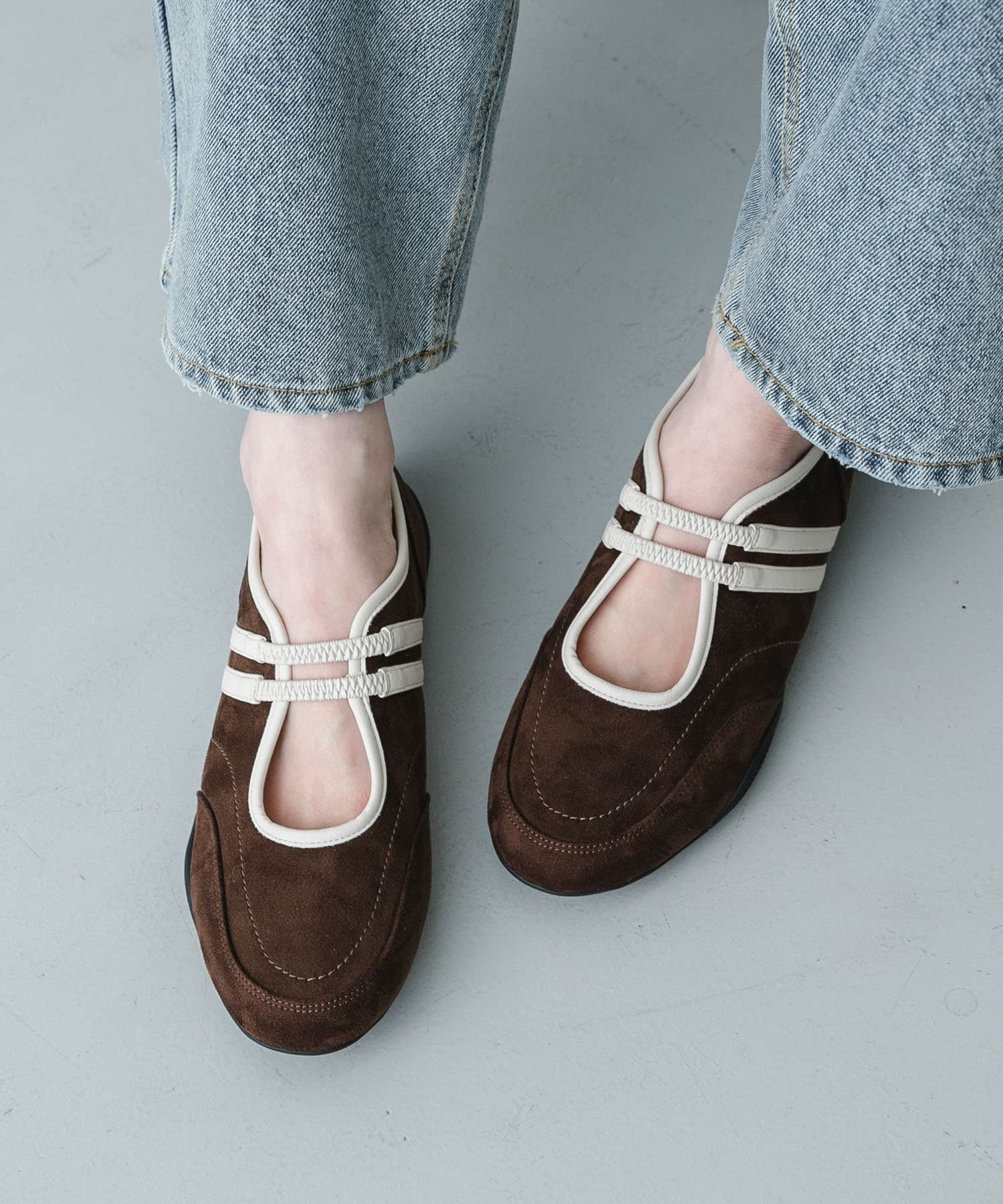 『軽量』フラットソールバレエスニーカー BROWN S