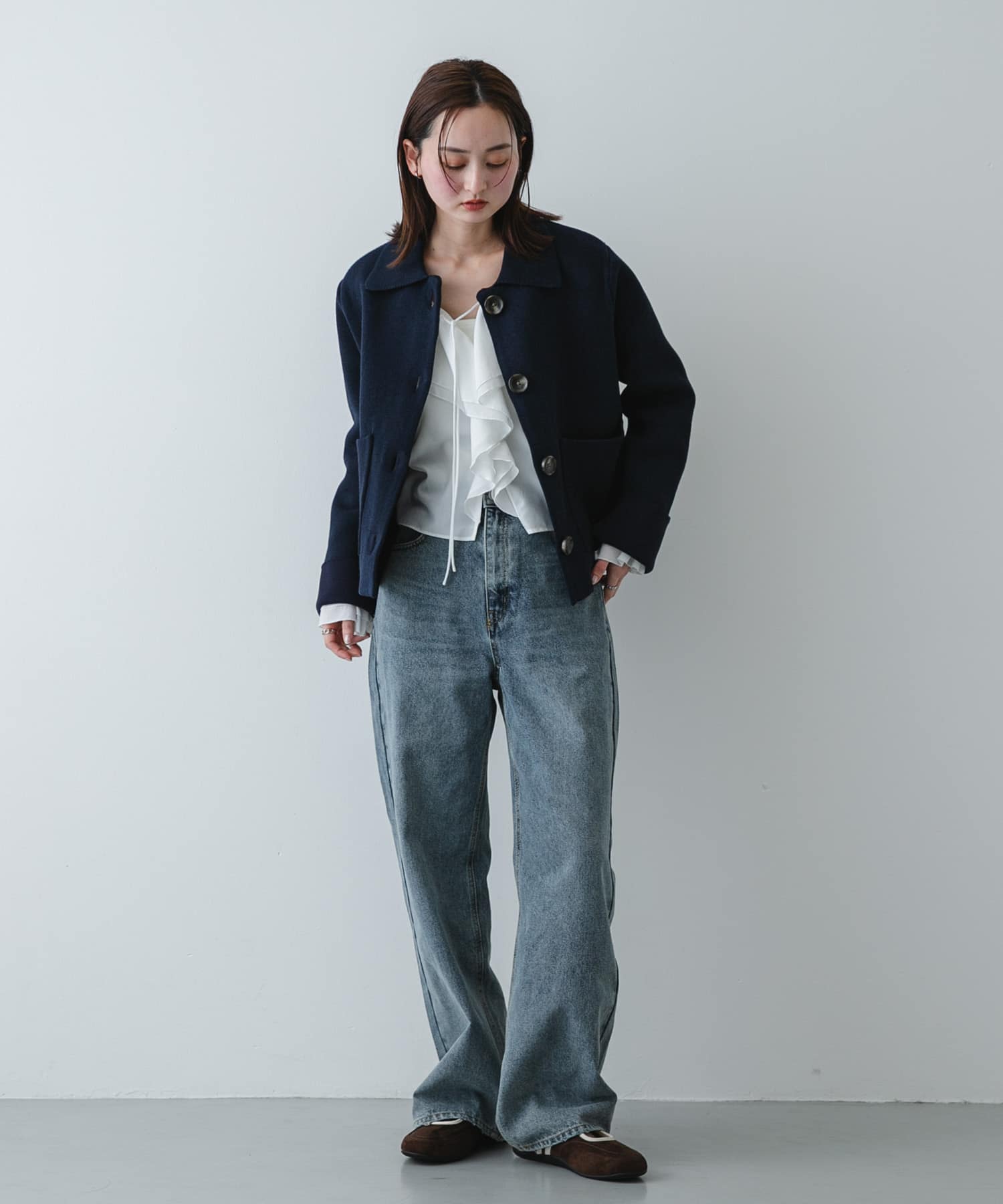 『軽量』フラットソールバレエスニーカー BROWN S