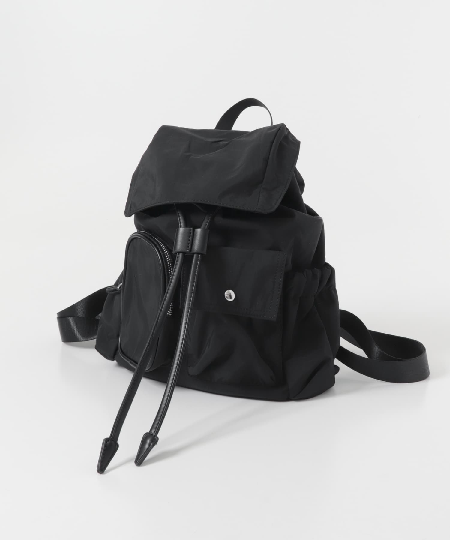 撥水マルチポケットナイロンリュック BLACK One