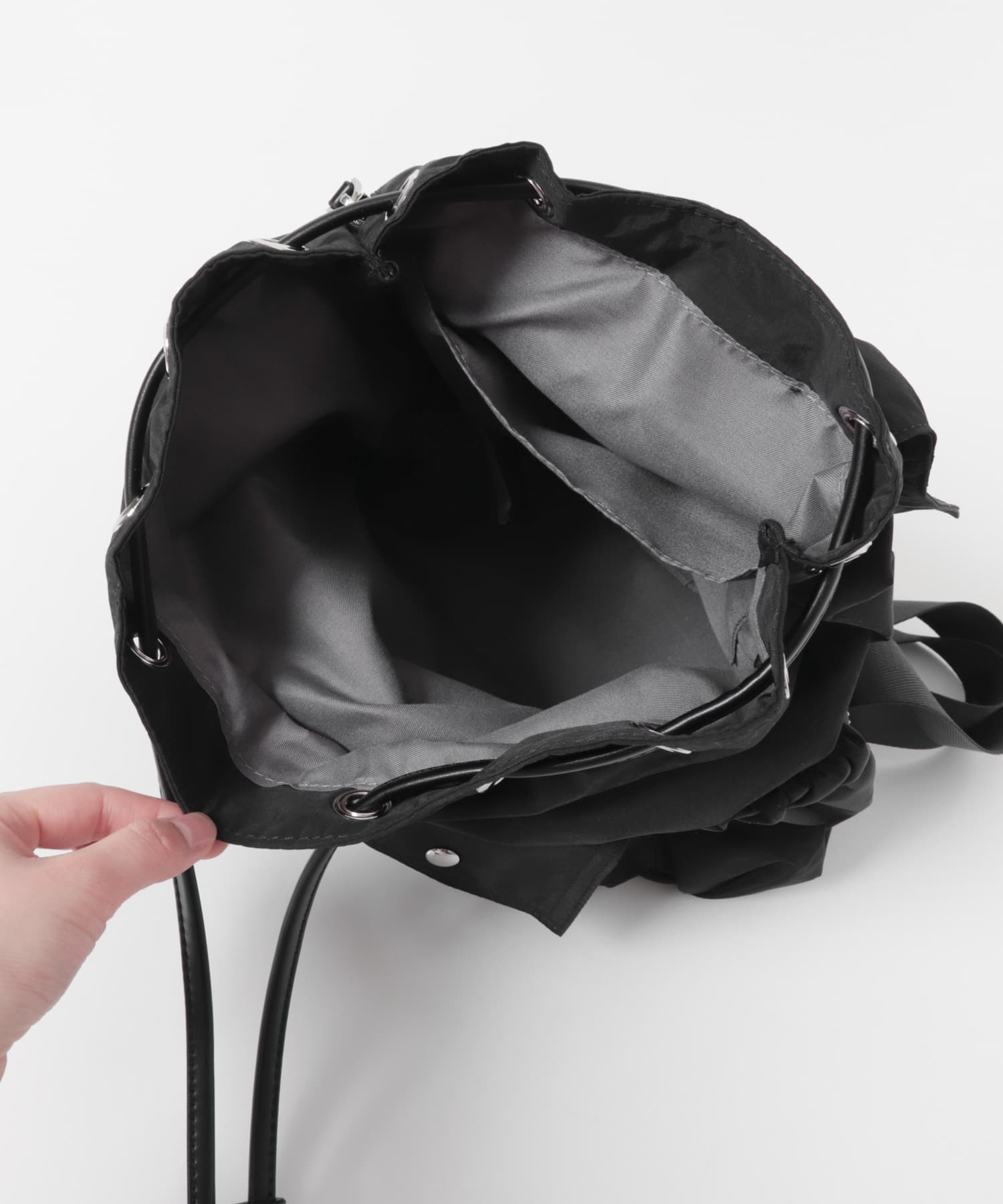 撥水マルチポケットナイロンリュック BLACK One