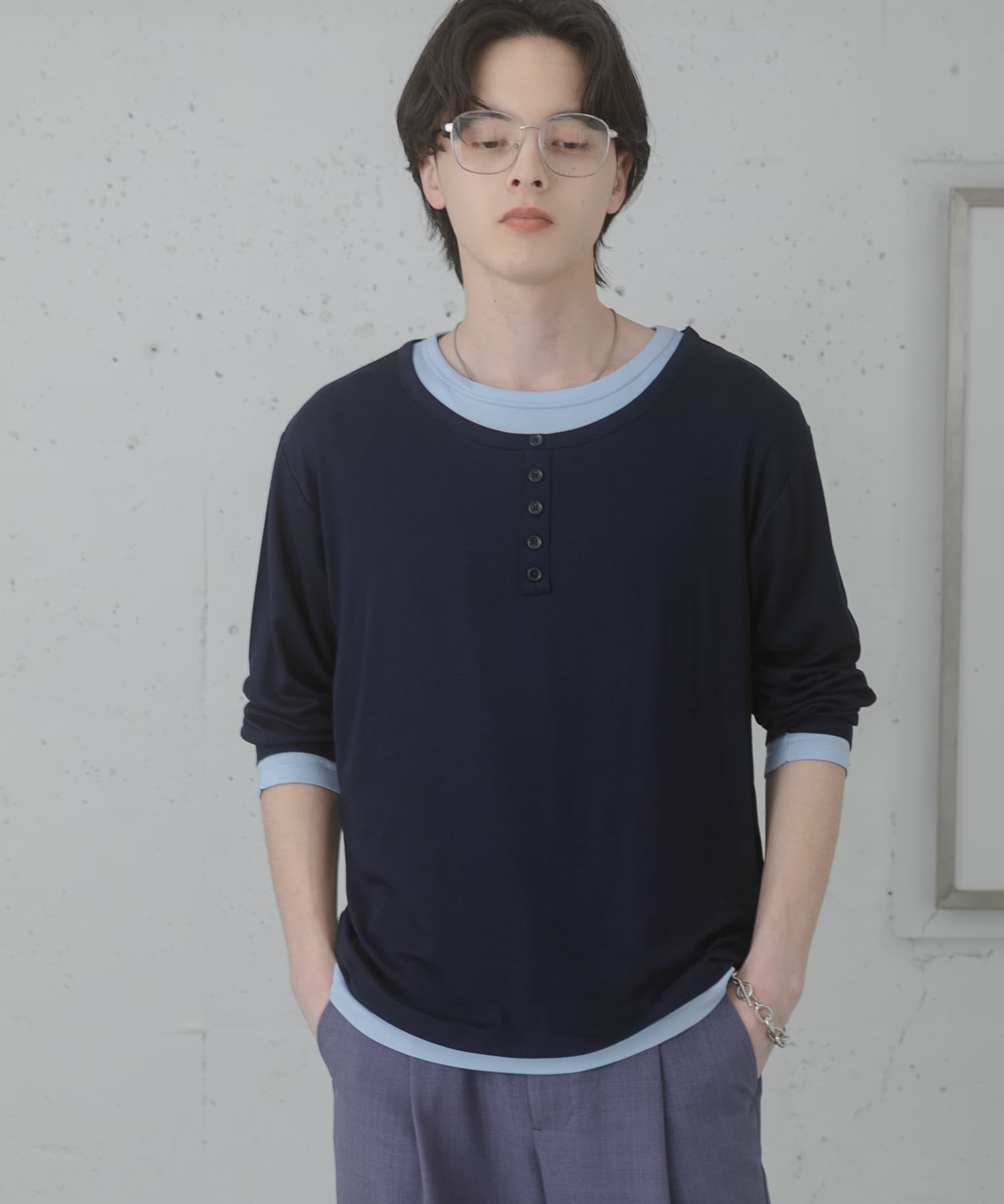 フェイクレイヤードロングTシャツ