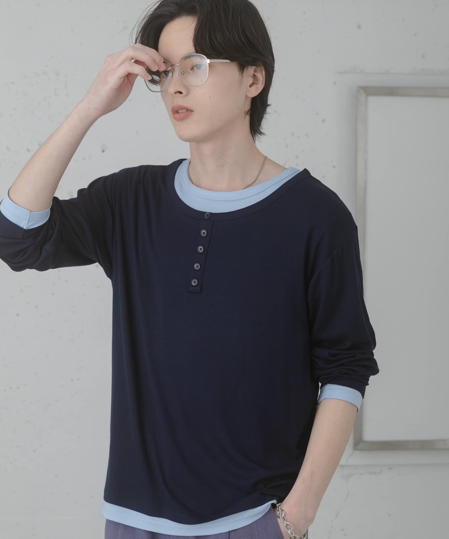 フェイクレイヤードロングTシャツ(M L.GRAY): トップス｜URBAN