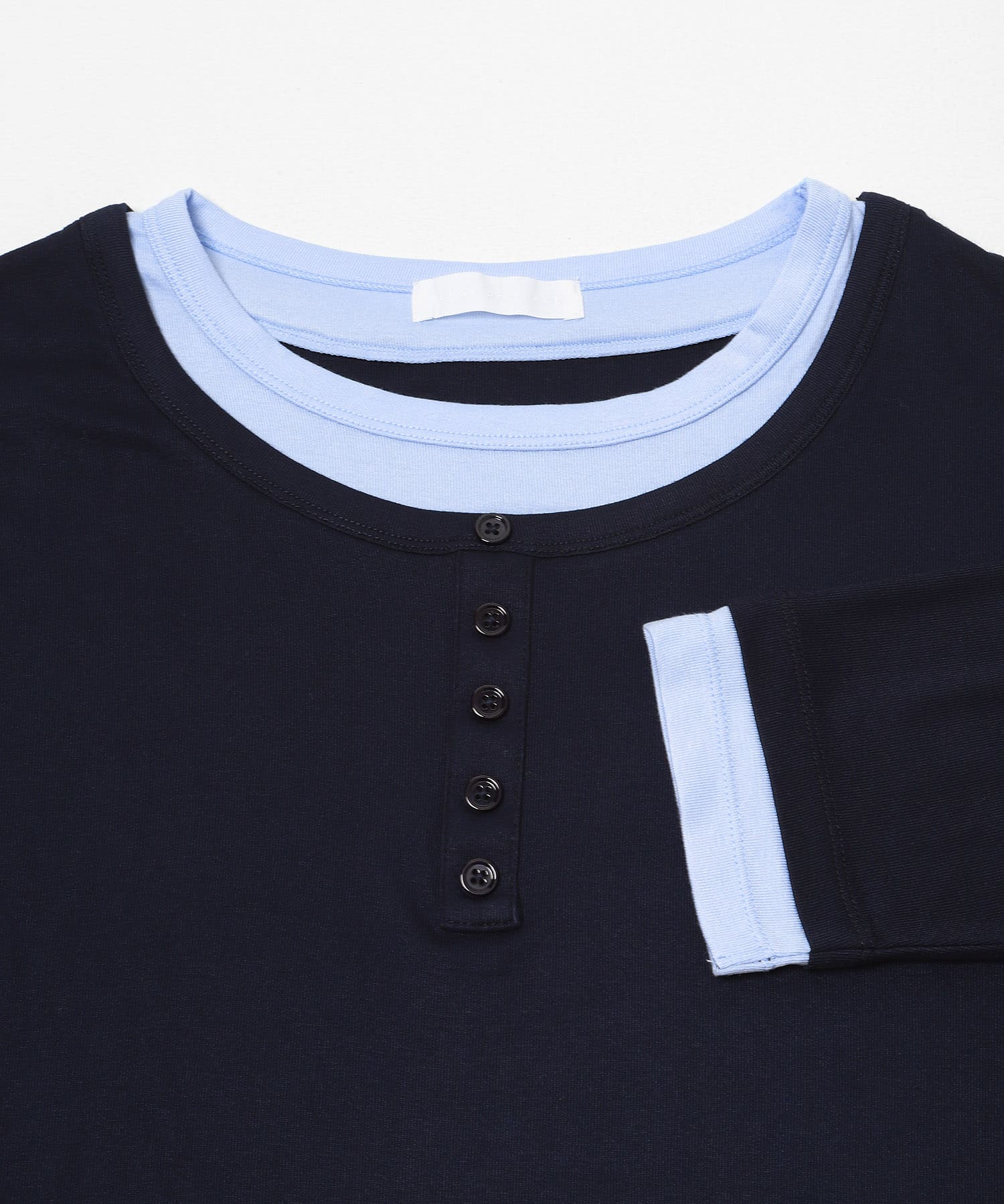 フェイクレイヤードロングTシャツ NAVY M