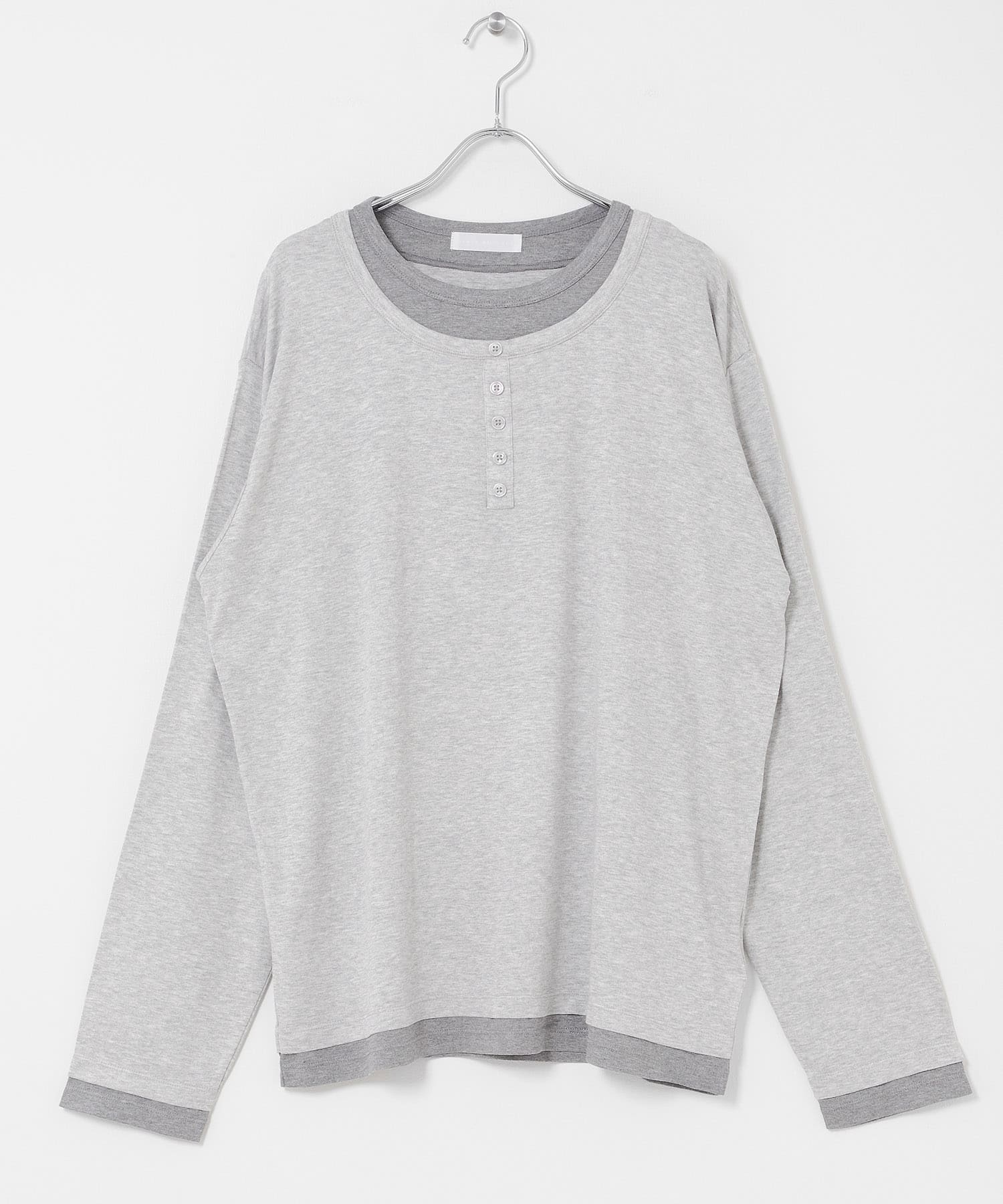 フェイクレイヤードロングTシャツ L.GRAY M