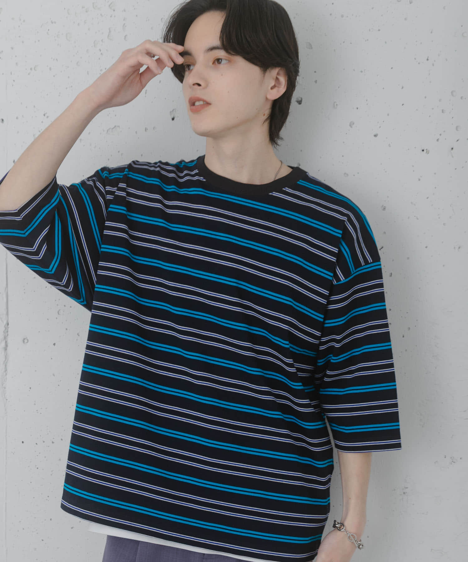 『ユニセックス』ボーダーエクストラルーズTシャツ