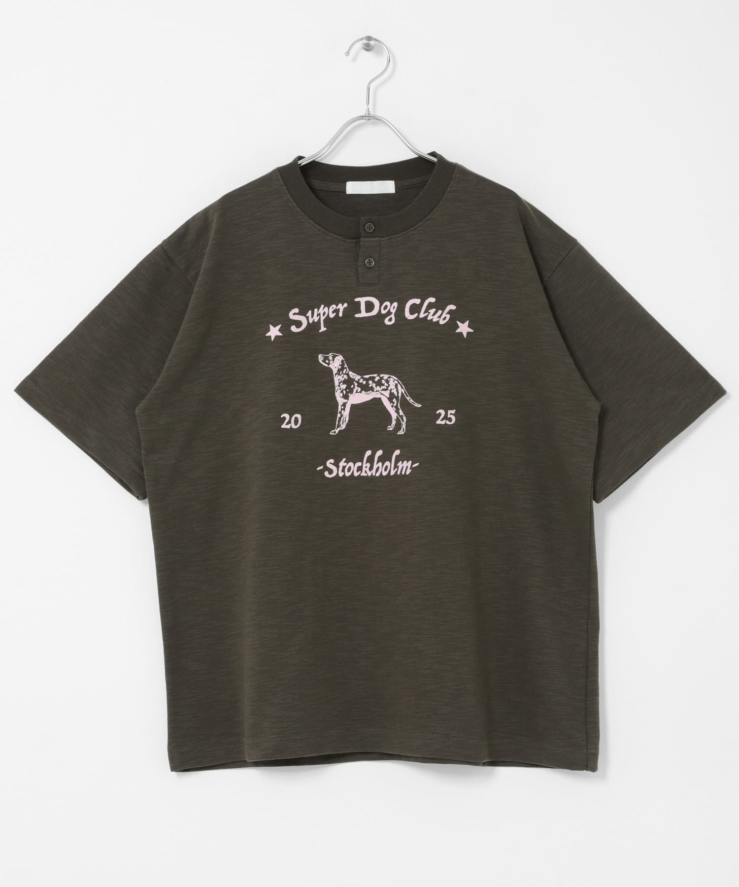 ヴィンテージグラフィックヘンリーネックTシャツ CHARCOAL M