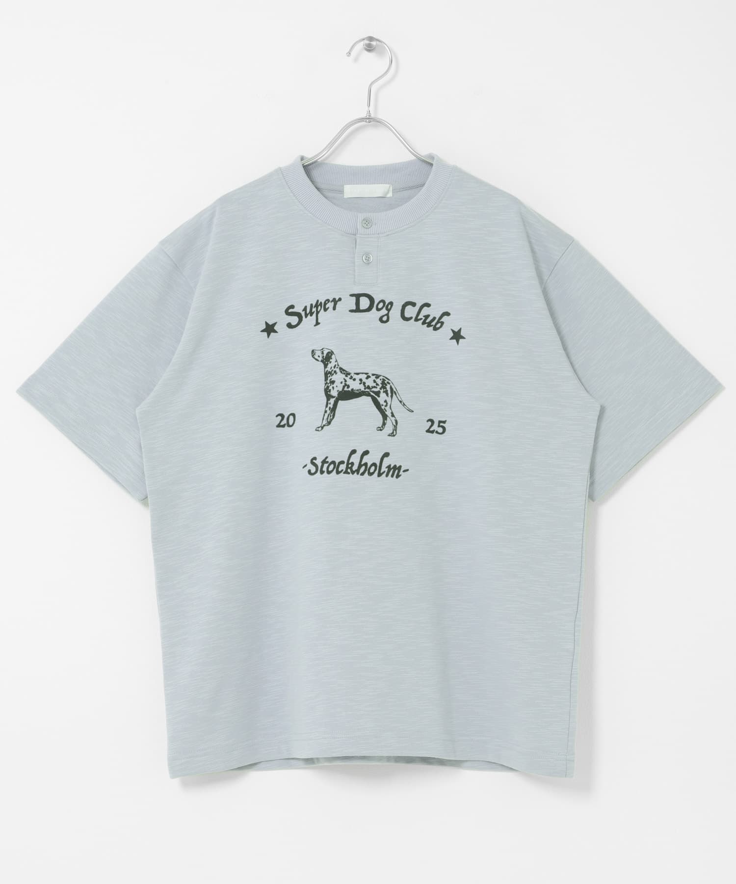 ヴィンテージグラフィックヘンリーネックTシャツ L.BLUE M