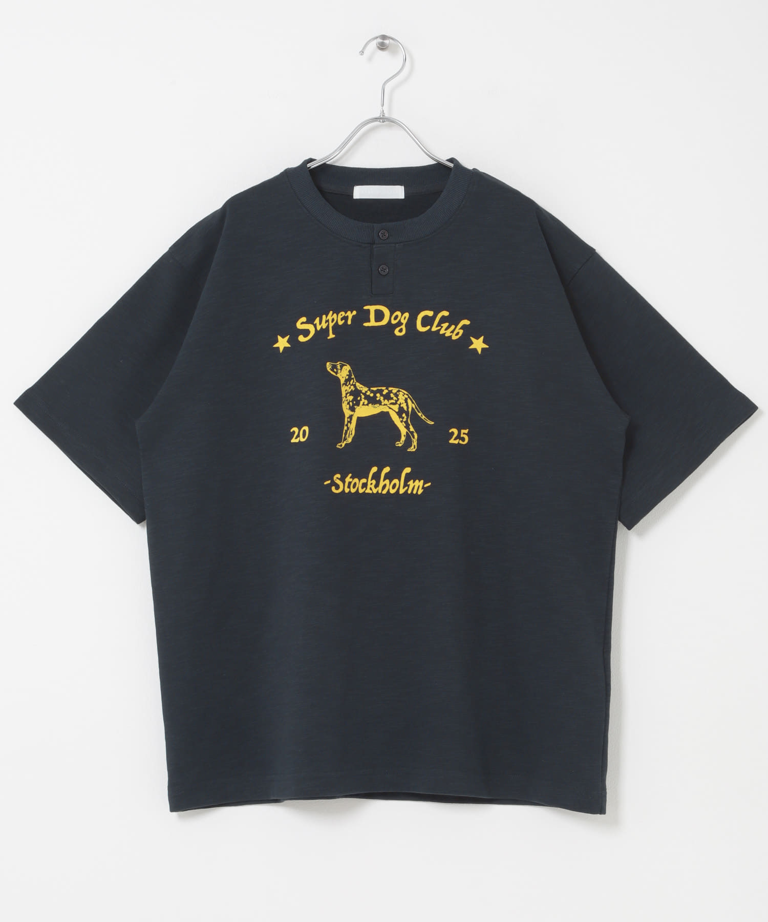 ヴィンテージグラフィックヘンリーネックTシャツ NAVY M