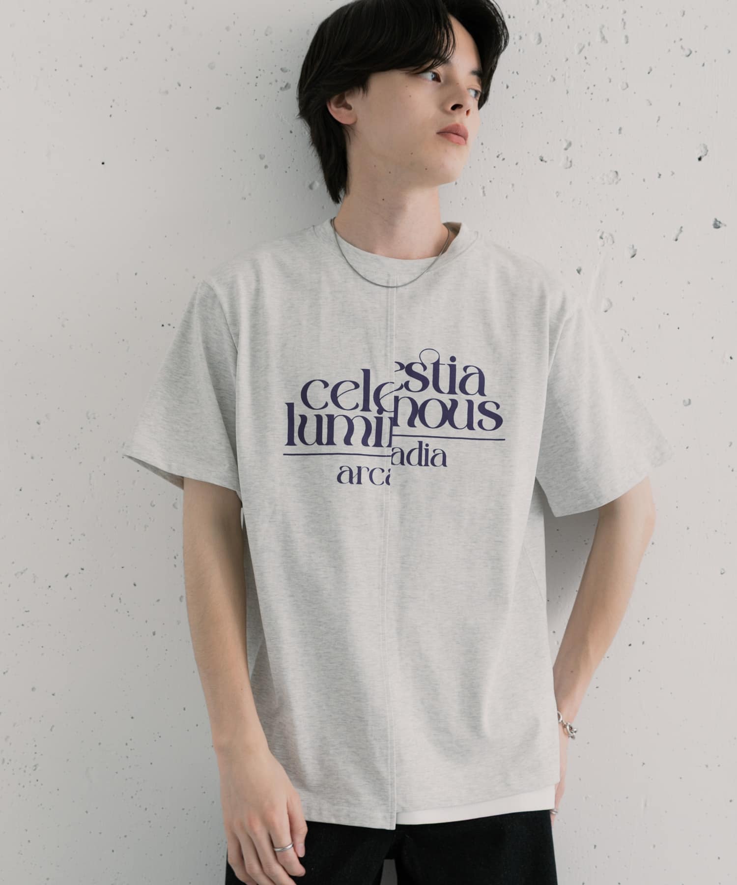 アシメグラフィックショートスリーブTシャツ(M GRAY): トップス｜URBAN