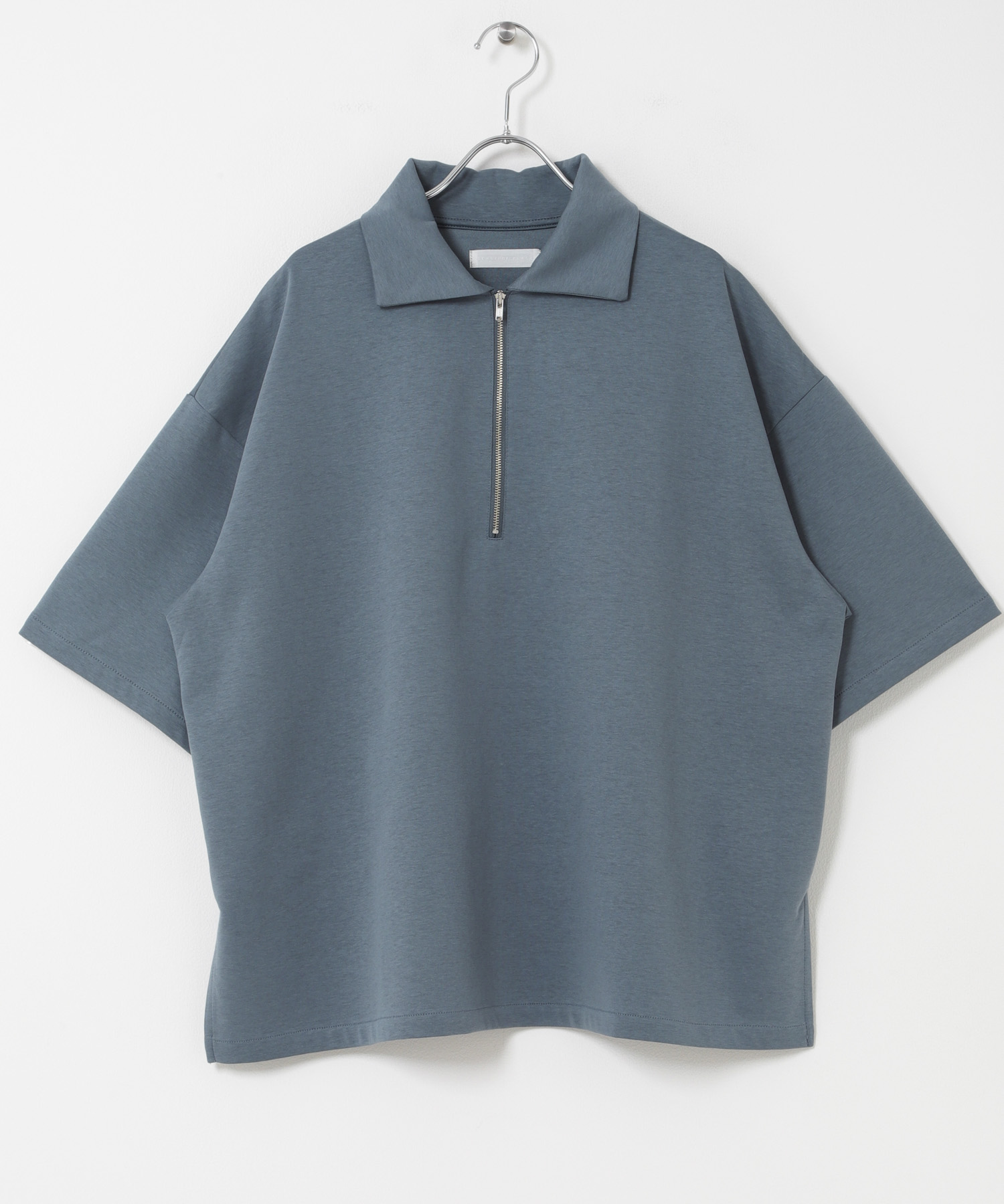 ダンボールポンチハーフジップショートスリーブTシャツ BLUE M