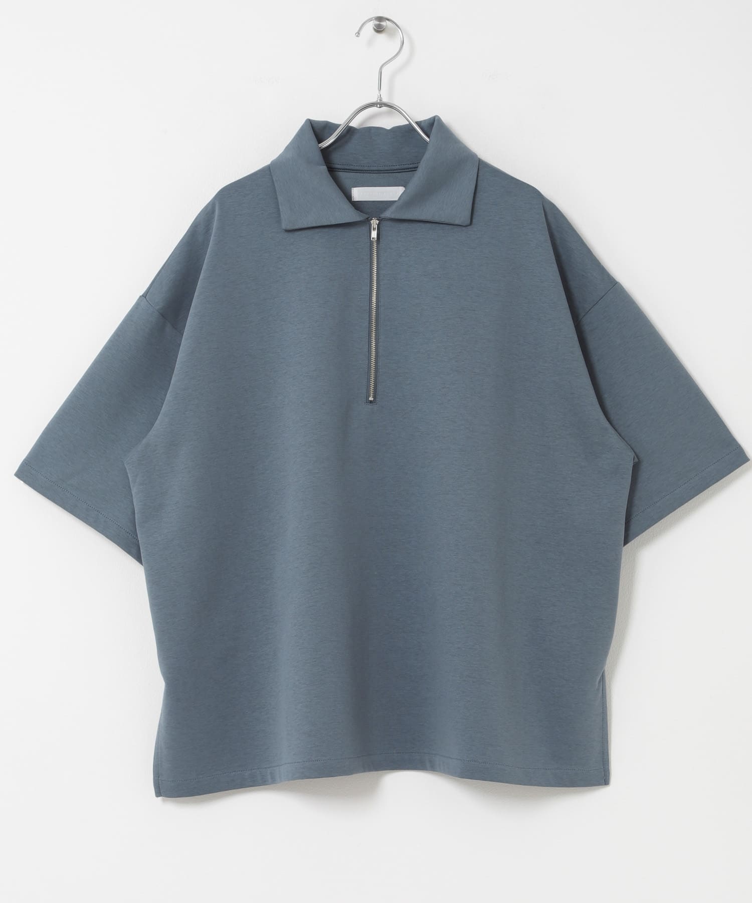 ダンボールポンチハーフジップショートスリーブTシャツ BLUE M