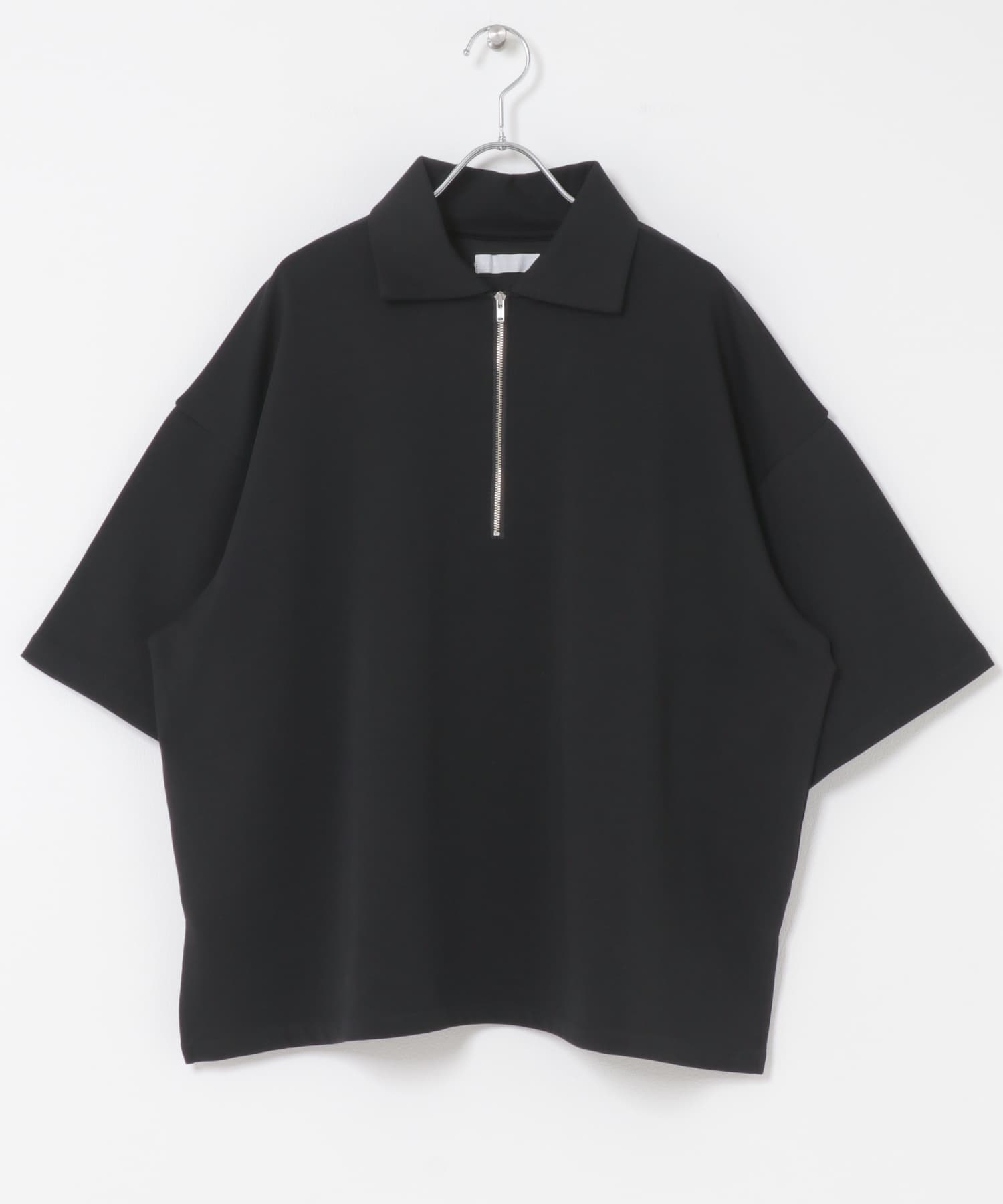 ダンボールポンチハーフジップショートスリーブTシャツ BLACK M
