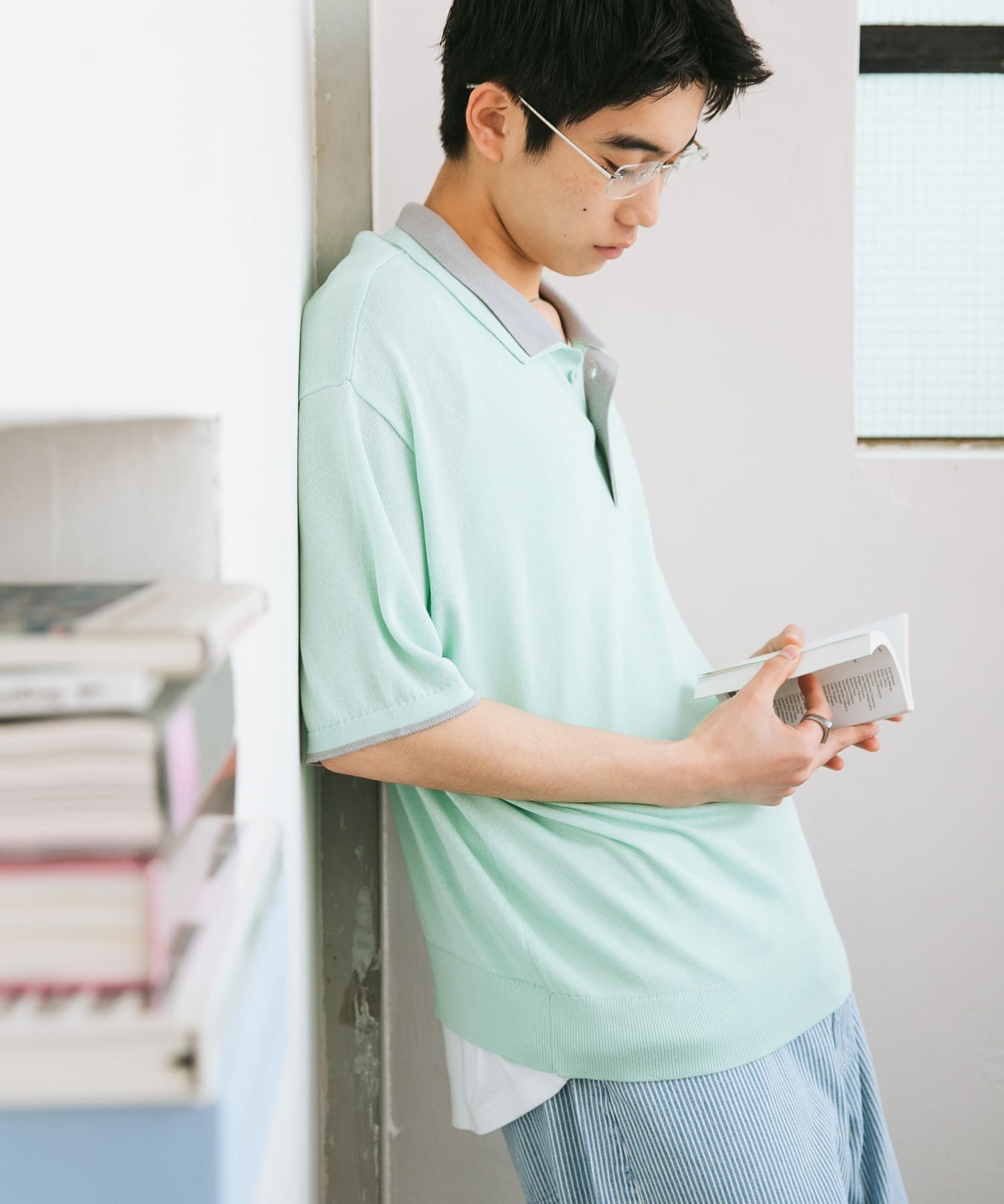 フェイクレイヤードニットポロシャツ