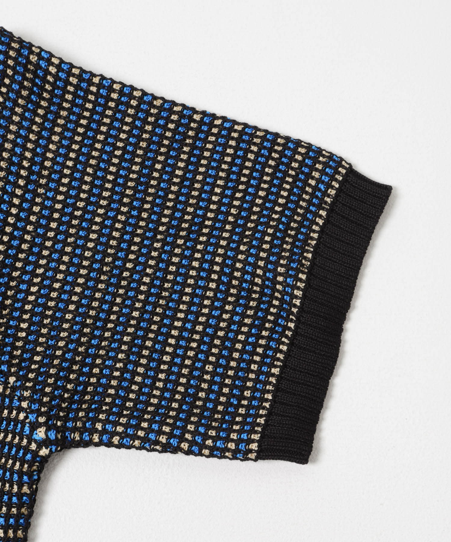 『洗濯可』ペーパータッチMIXショートスリーブニットシャツ BLK×BLU M