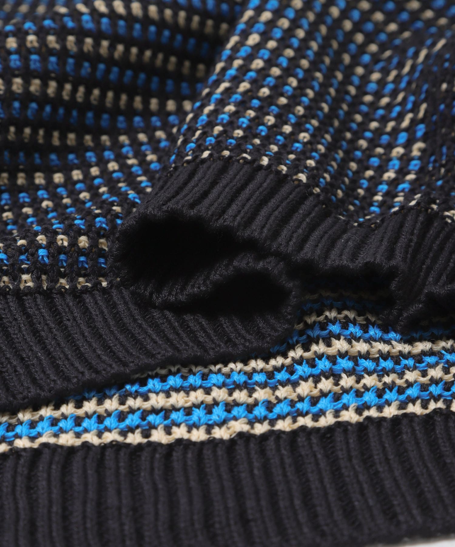 『洗濯可』ペーパータッチMIXショートスリーブニットシャツ BLK×BLU M