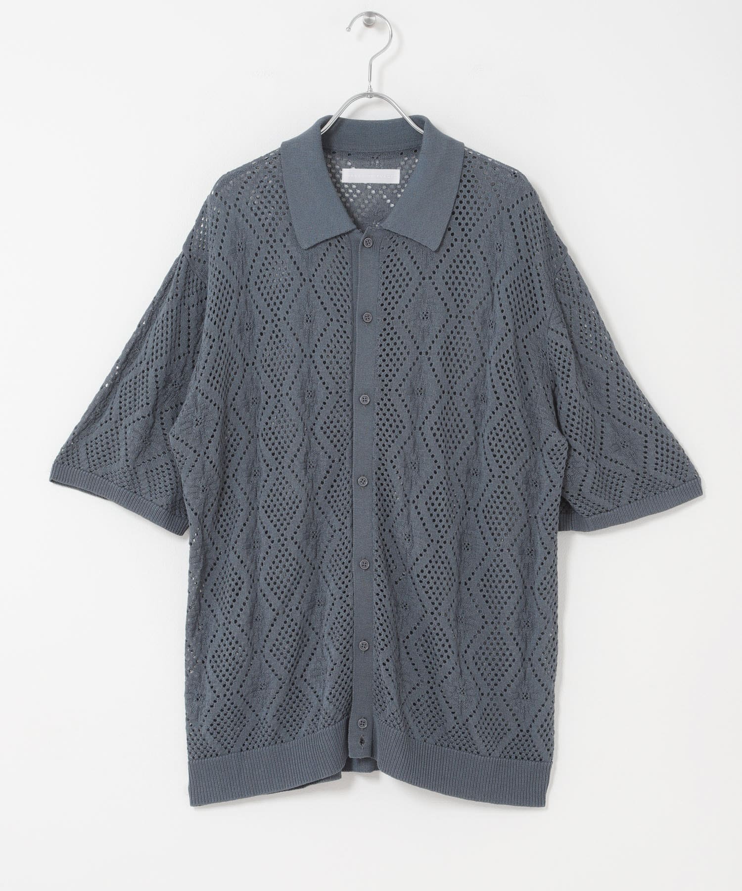 『洗濯可』ドライタッチメッシュシャツカーディガン BLUE GRAY M