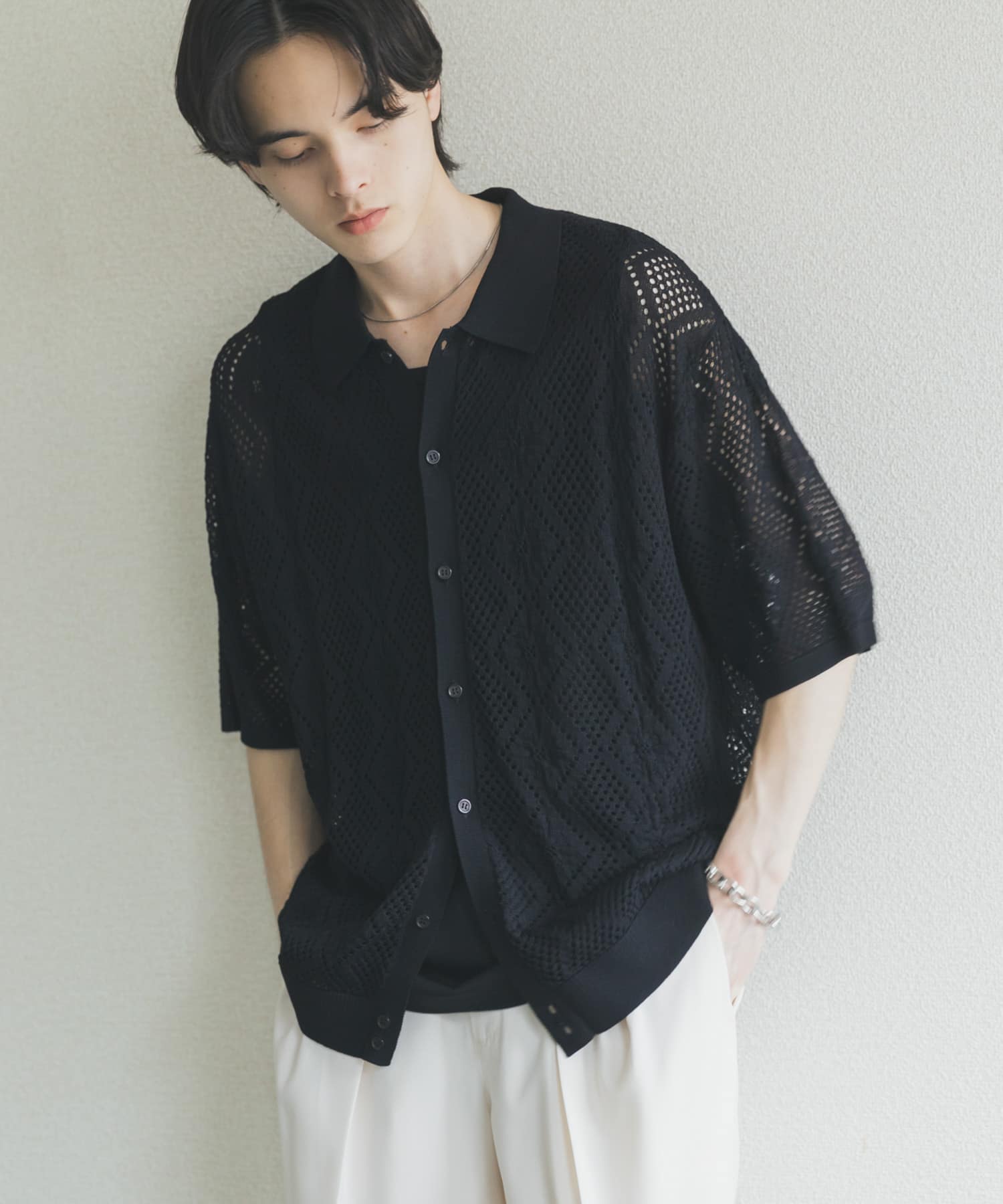 ドライタッチメッシュシャツカーディガン