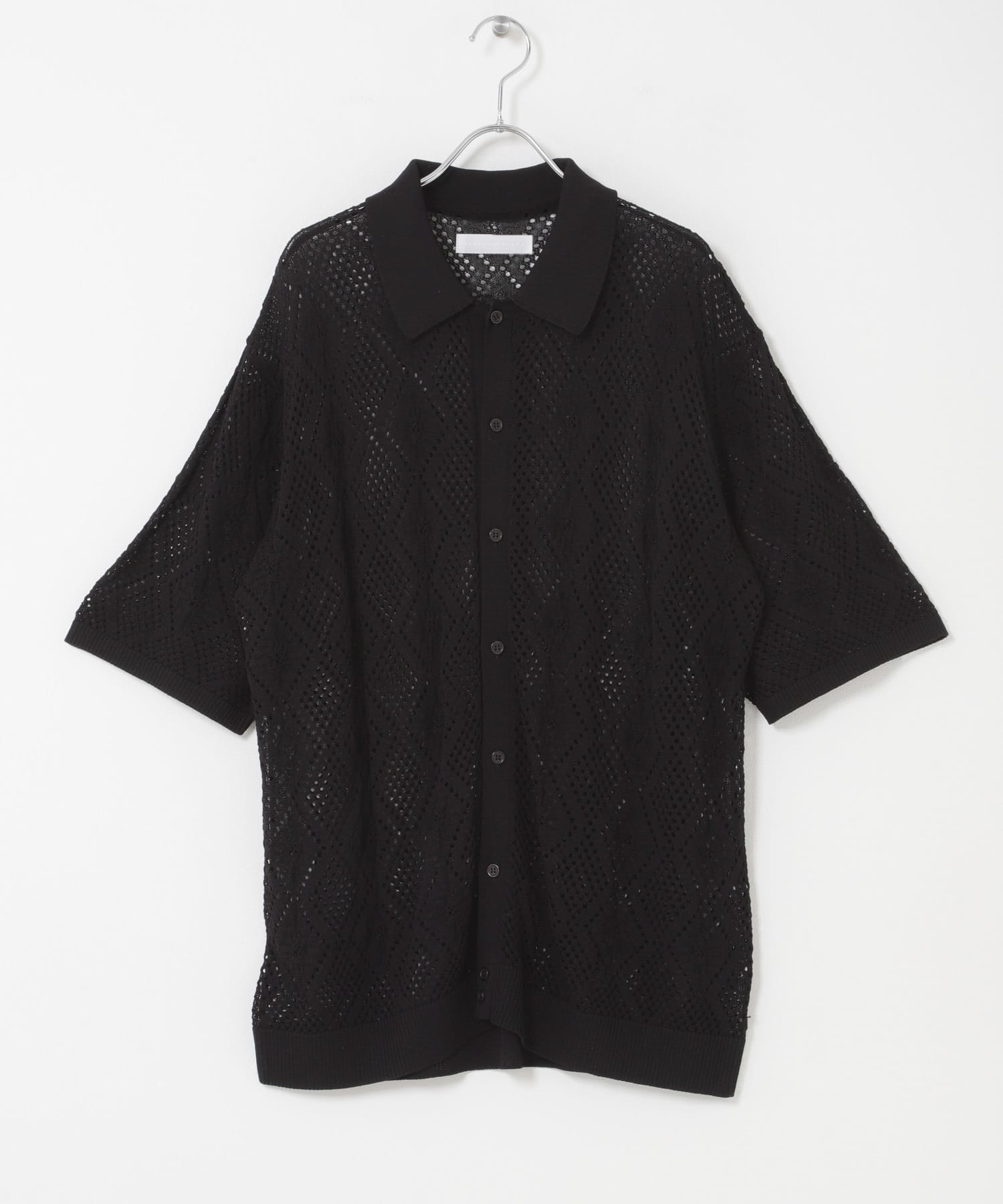 『洗濯可』ドライタッチメッシュシャツカーディガン BLACK M