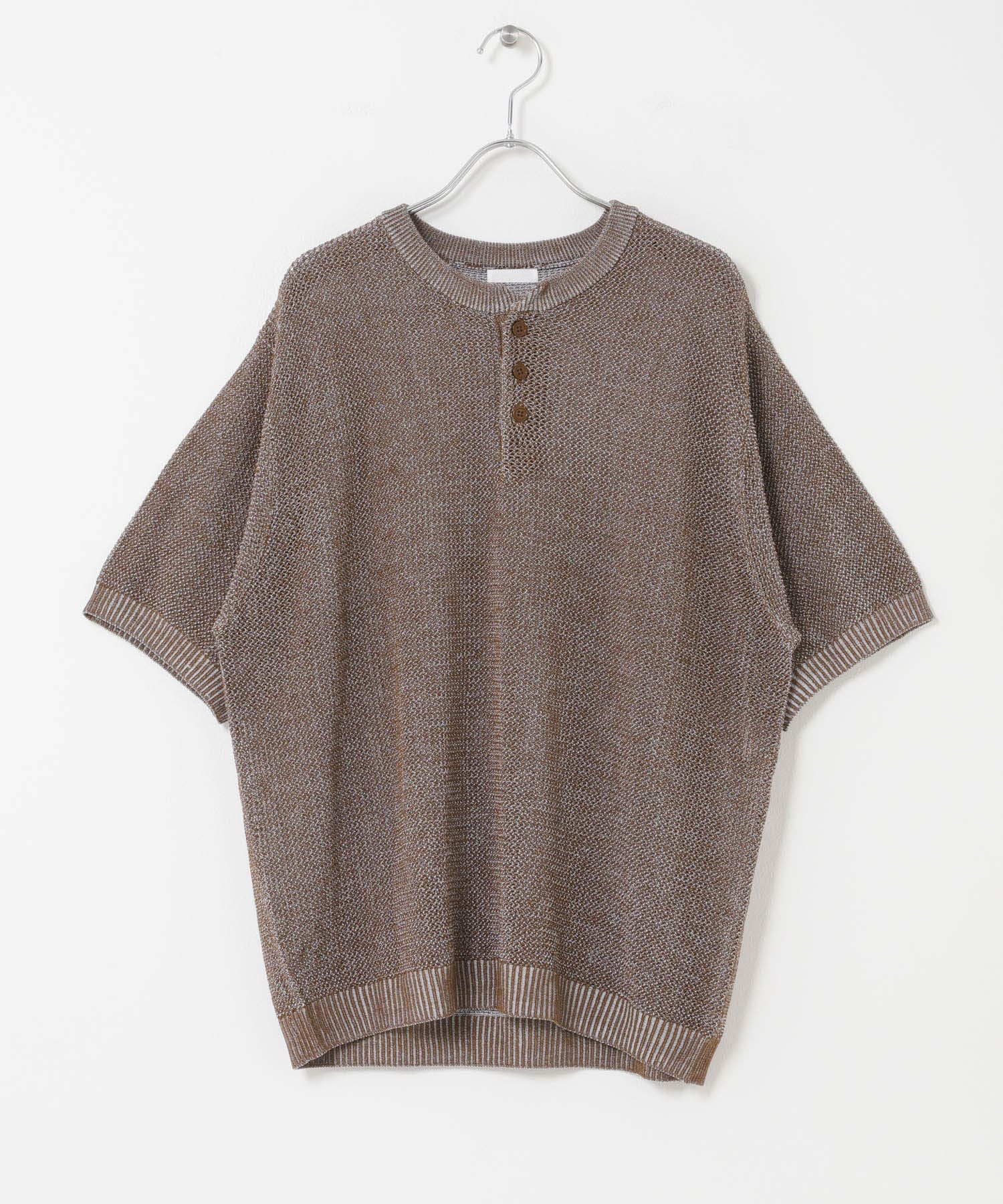 トップス cdghh linen knit 洗濯可』リネンタッチメッシュヘンリーニット(M BLACK): トップス