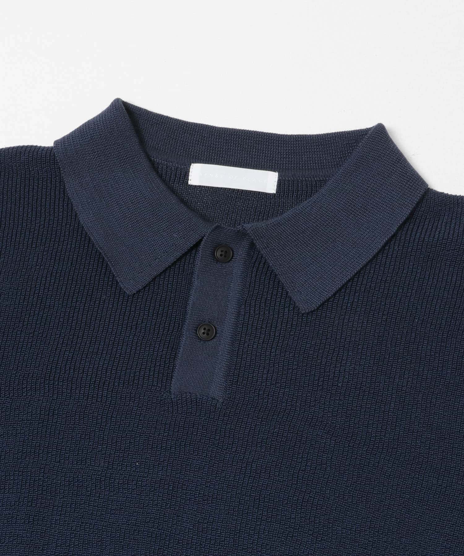 『洗濯可』エアリーメランジニットポロシャツ NAVY M