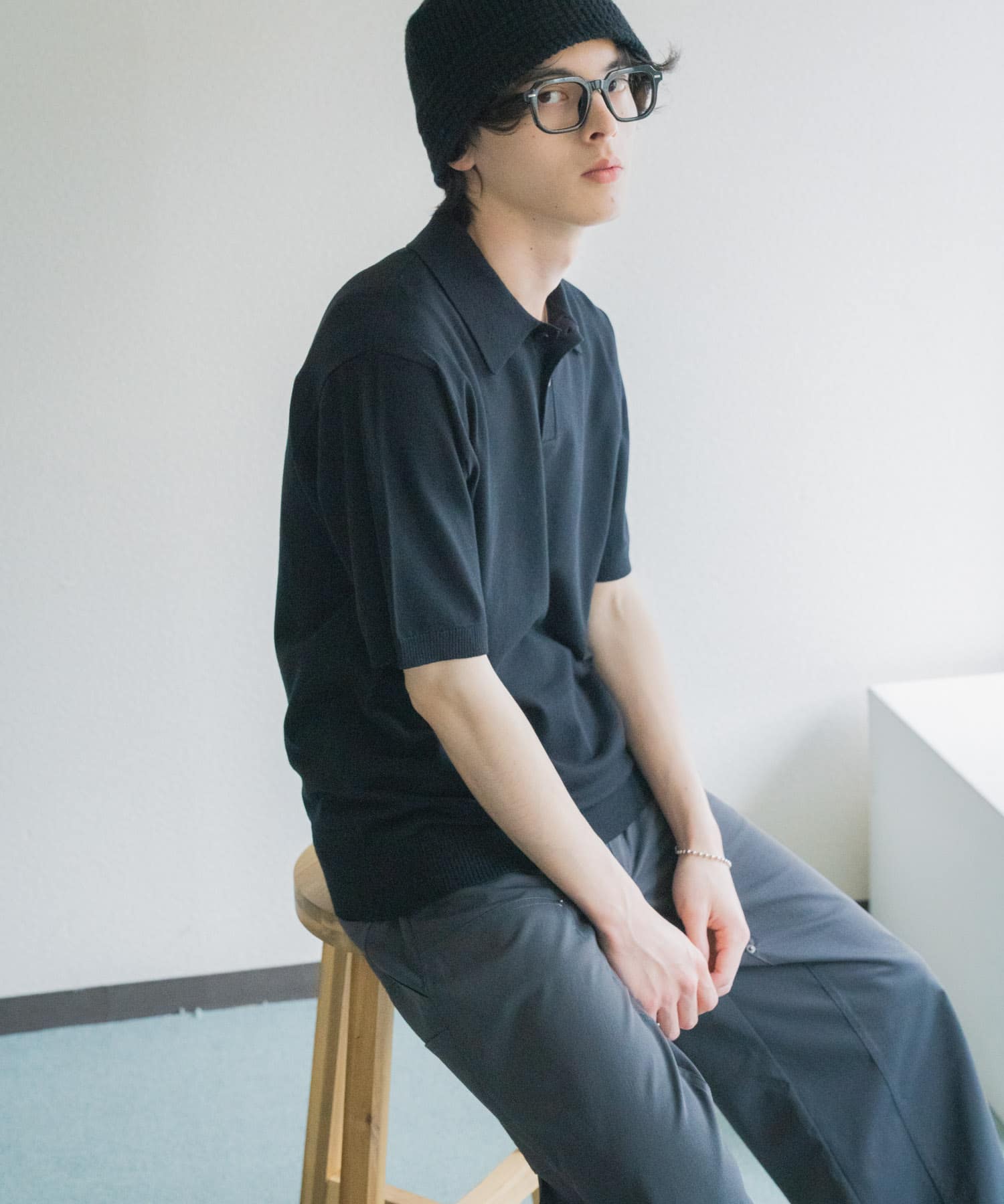 『洗濯可』ストレッチニットポロショートスリーブTシャツ