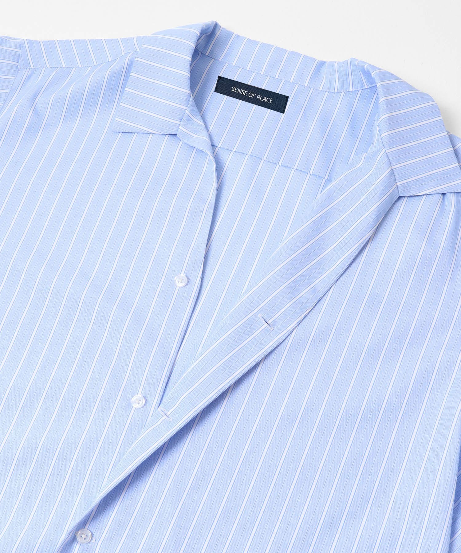 『イージーケア』シアースキッパーショートスリーブシャツ BLU STRIPE M
