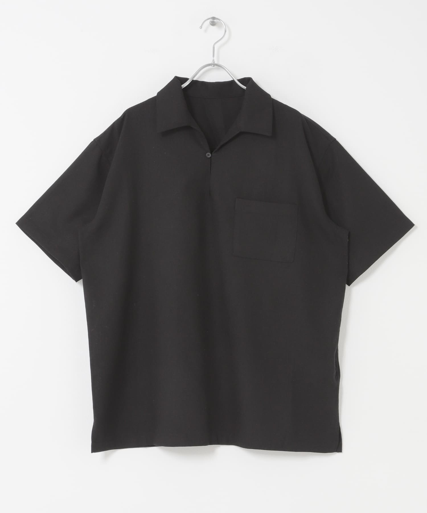 リネンブレンドプルオーバーショートスリーブシャツ BLACK M