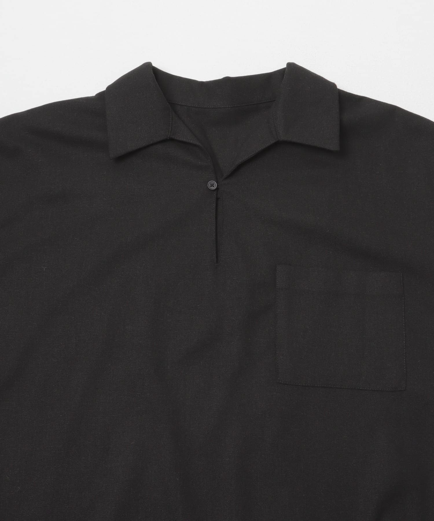 リネンブレンドプルオーバーショートスリーブシャツ BLACK M