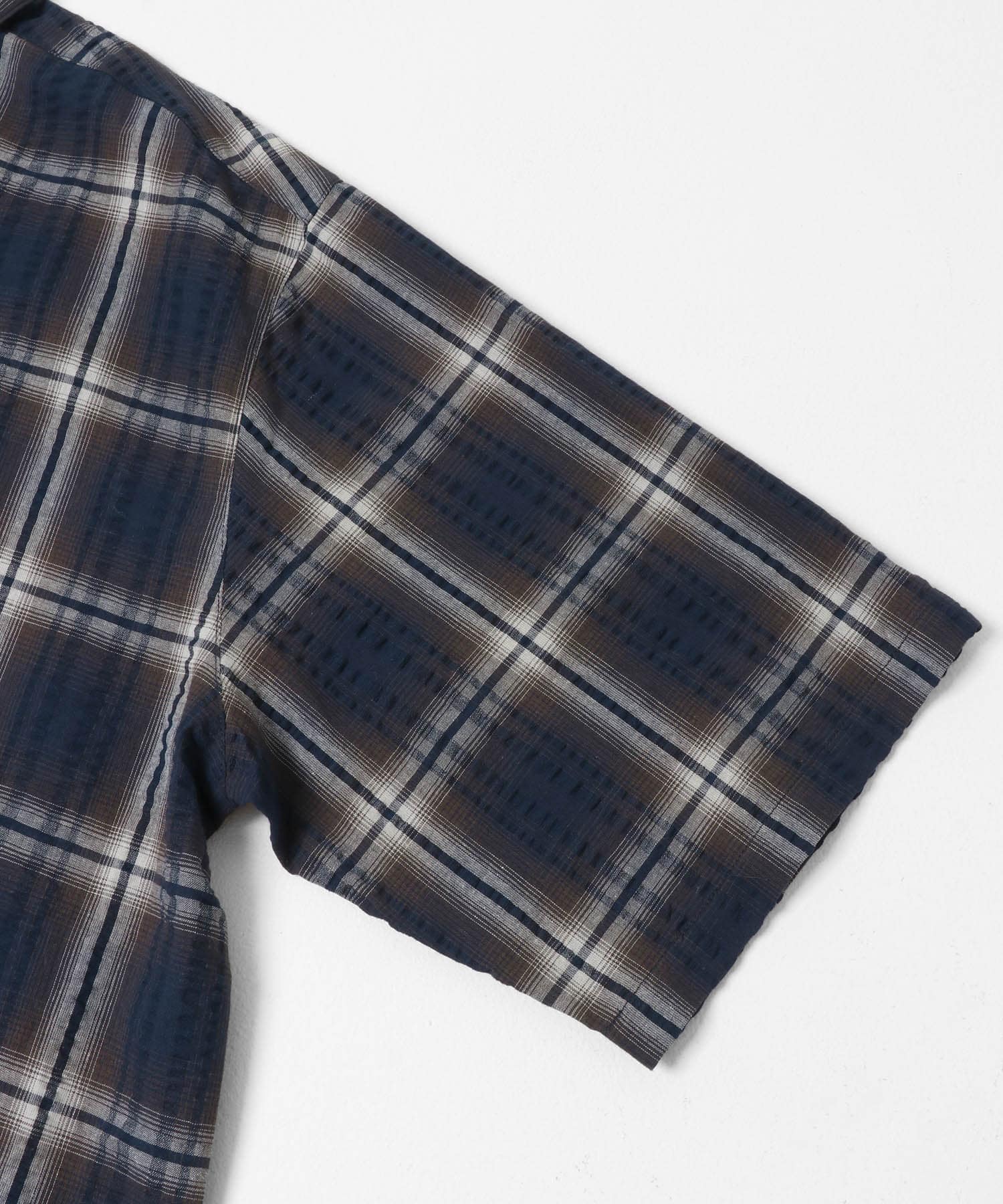 ルーズドロストプルオーバーシャツ NAVY CHECK M